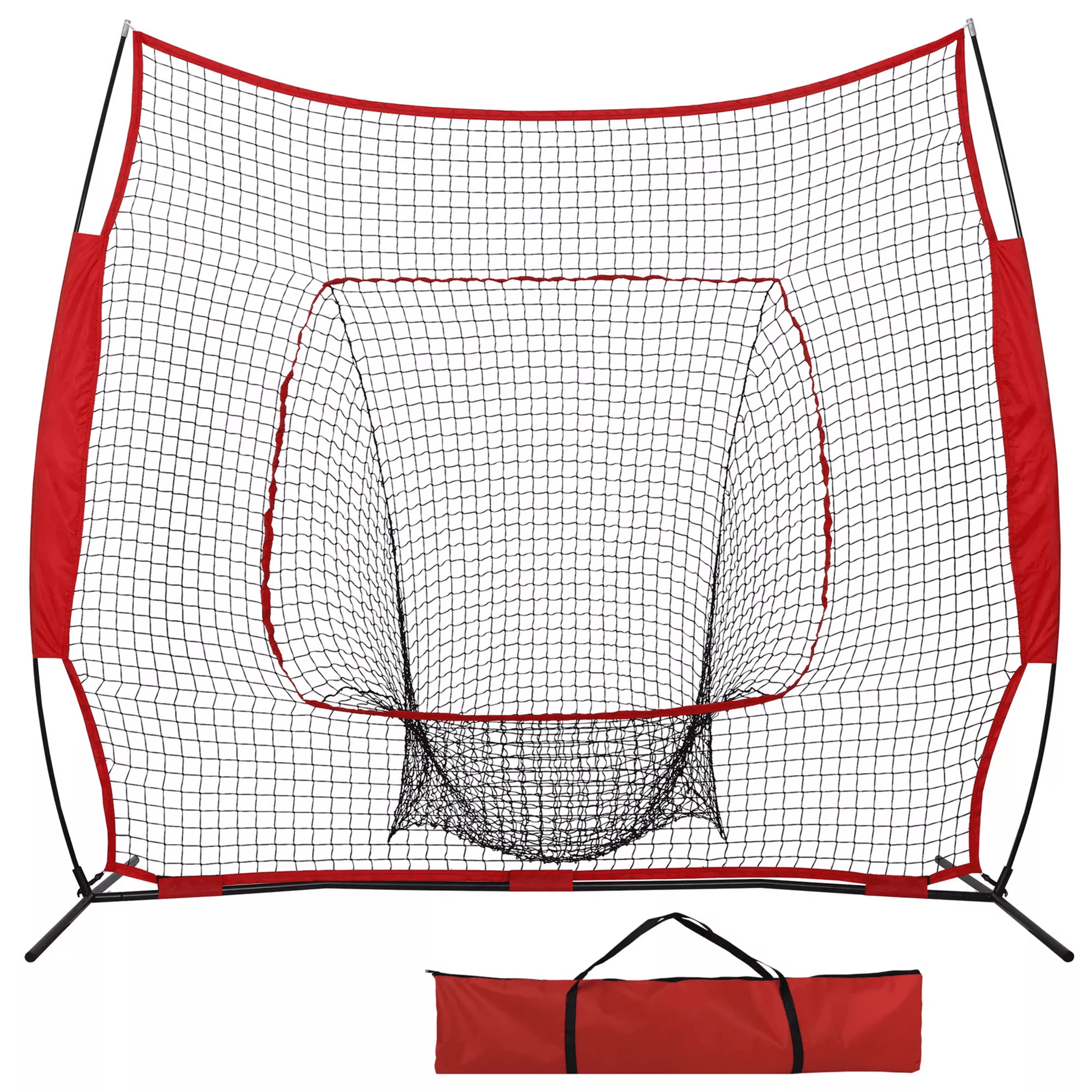 softball baseball practice net, portable hitting & batting net bow frame with carry bag