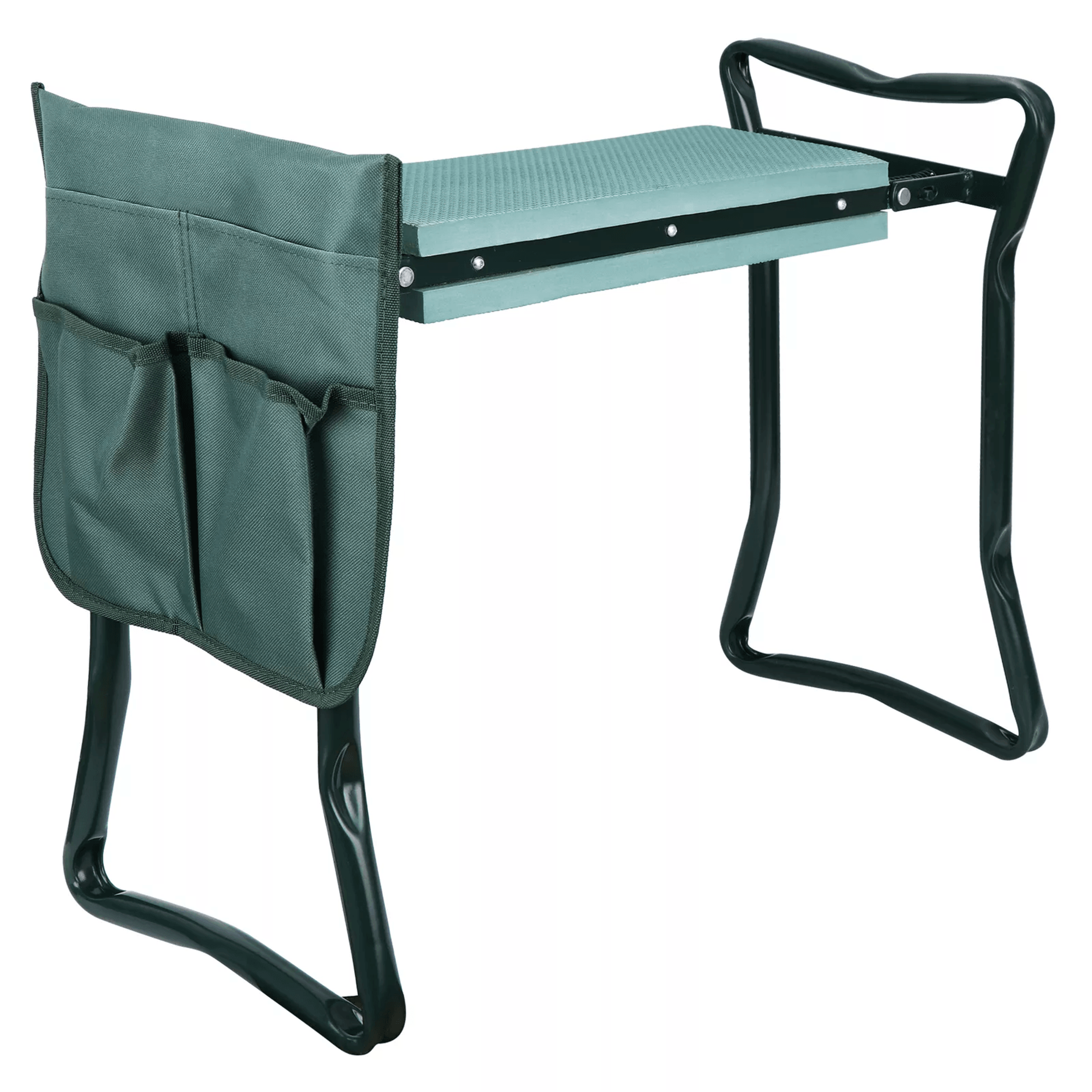 folding garden kneeler bench, soft cushion seat pad with tool pouch, heavy duty steel kneeling bench stool for gardening