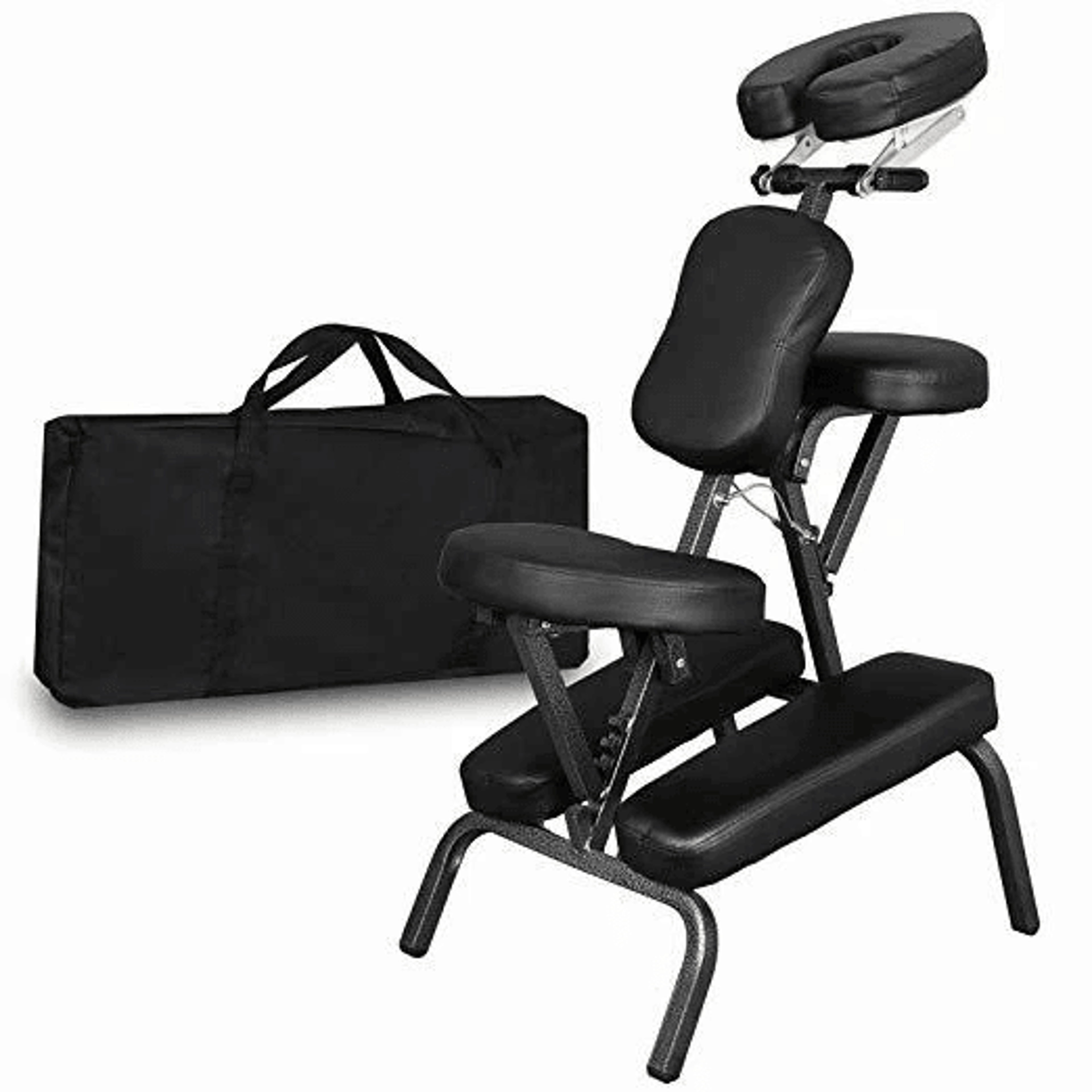 portable folding pu leather pad massage chair, travel tattoo & salon spa chair black with soft face cradle