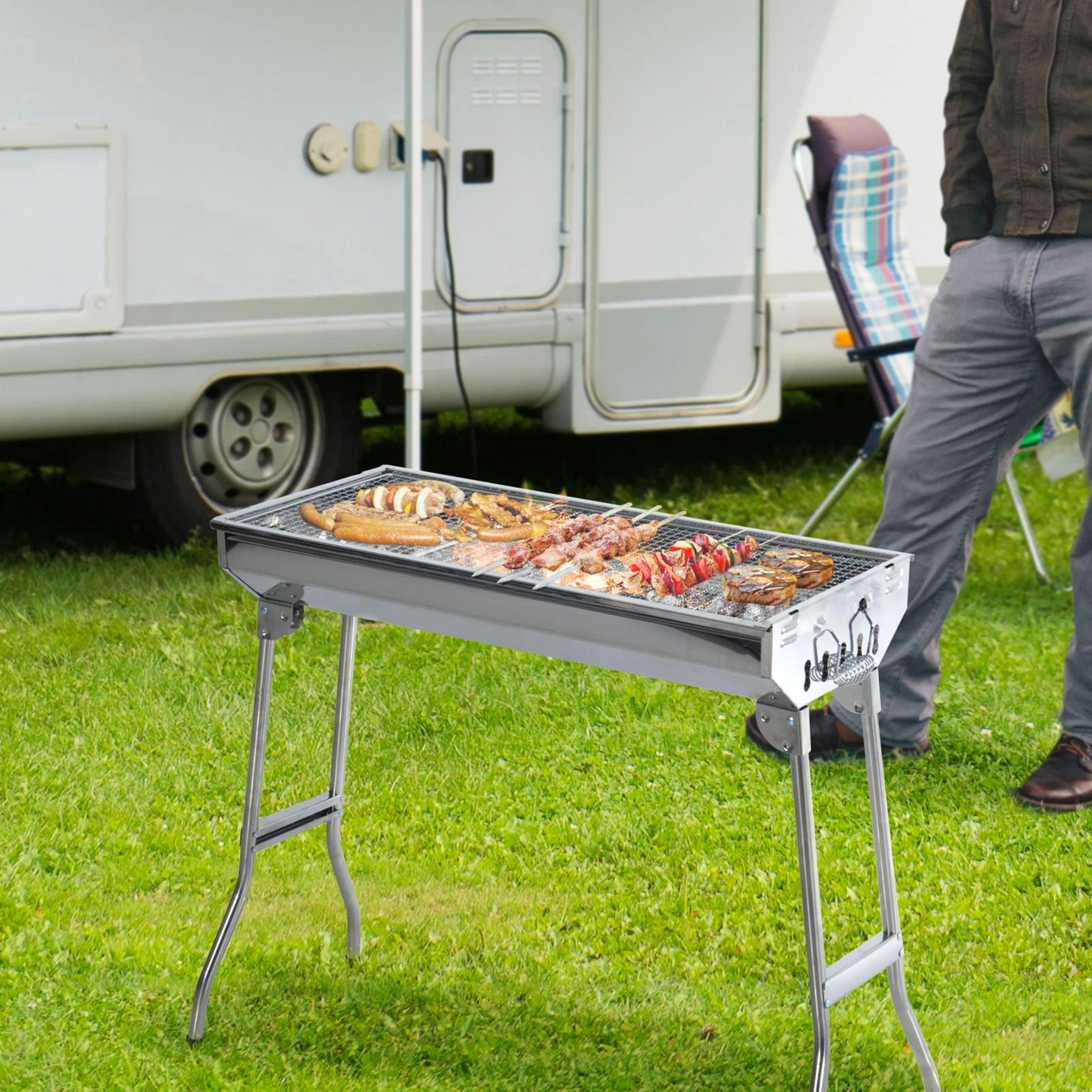 foldable charcoal bbq grill, portable stainless steel backyard cooker for camping & partiese