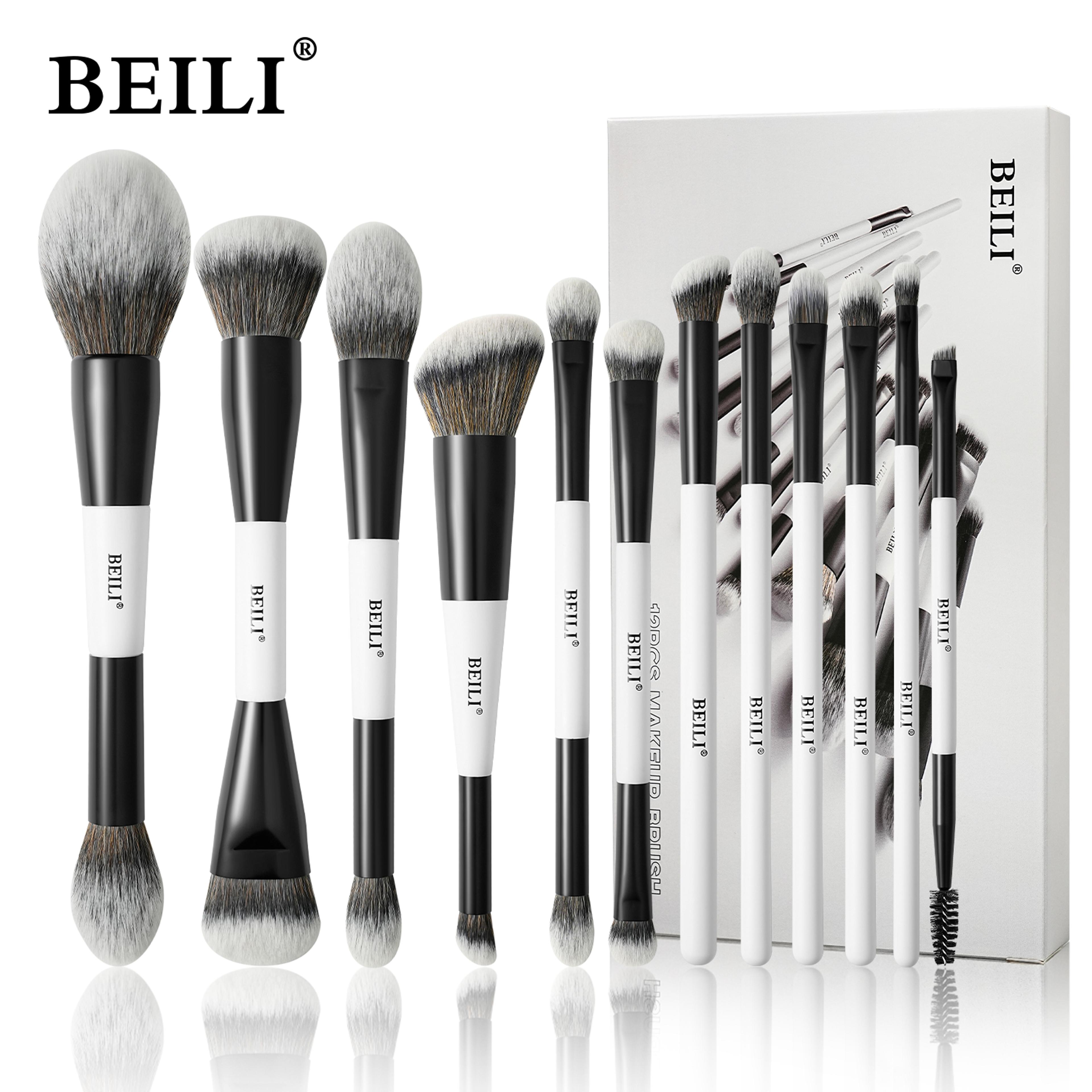 beili makeup brushes 12 pieces, eyeshadow eyeliner concealer brush, double-sided face brush