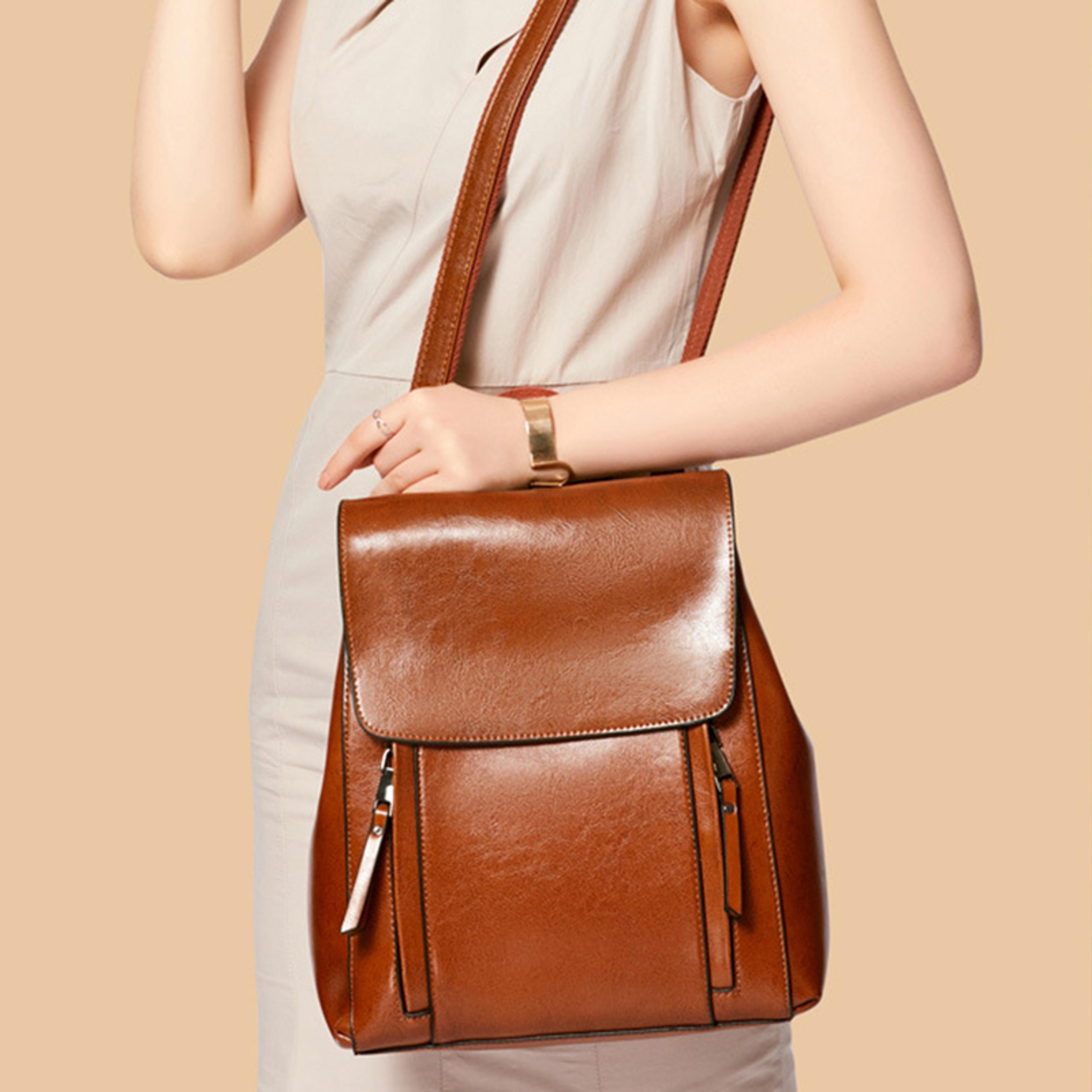 Genuine Leather Womens Backpack Crossbody Shoulder Bag Laptop Rucksack For School  Travel 3
