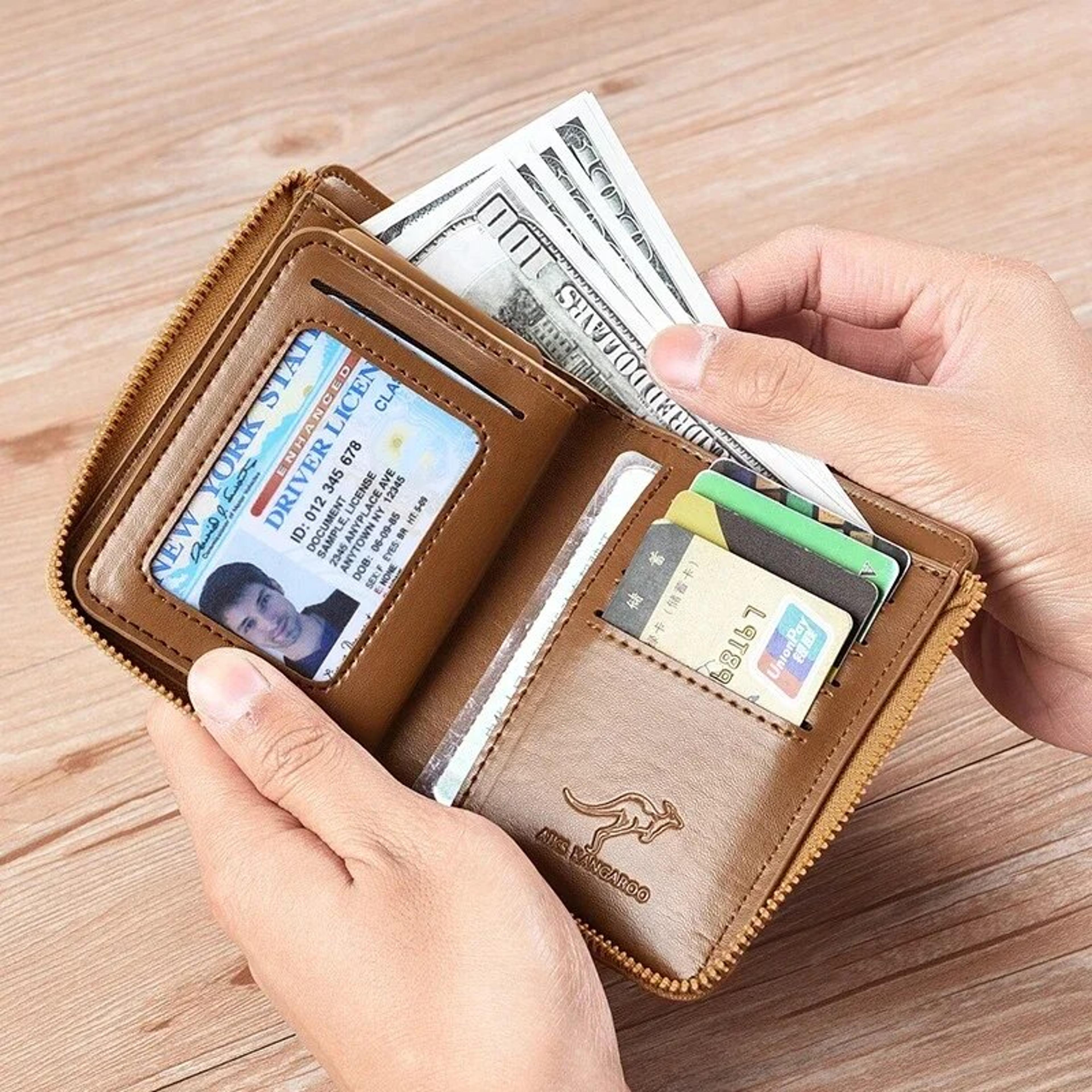 Luxury Mens Wallet With RFID Protection Leather Business Card Holder Zipper Purse For Men 2