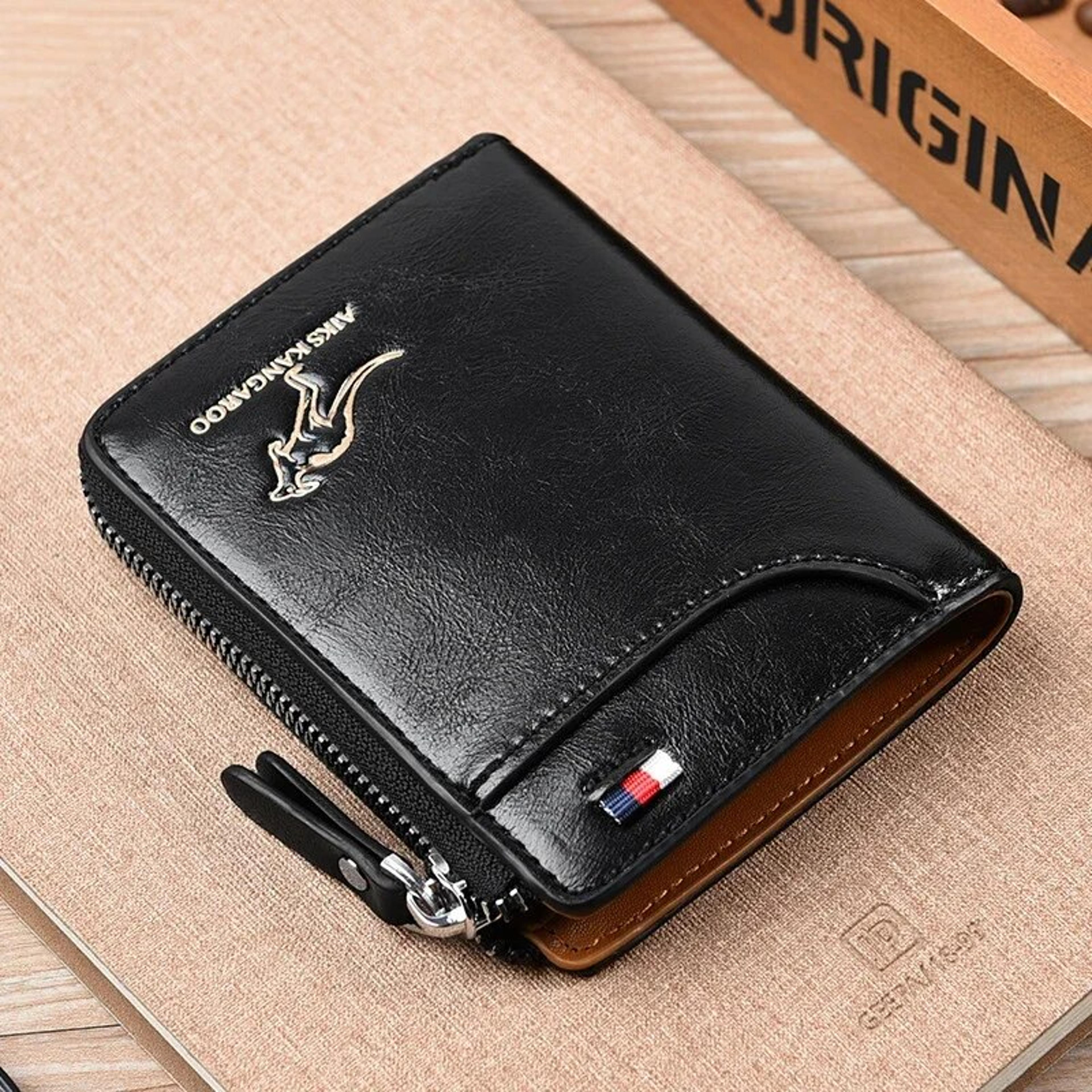 Luxury Mens Wallet With RFID Protection Leather Business Card Holder Zipper Purse For Men 4