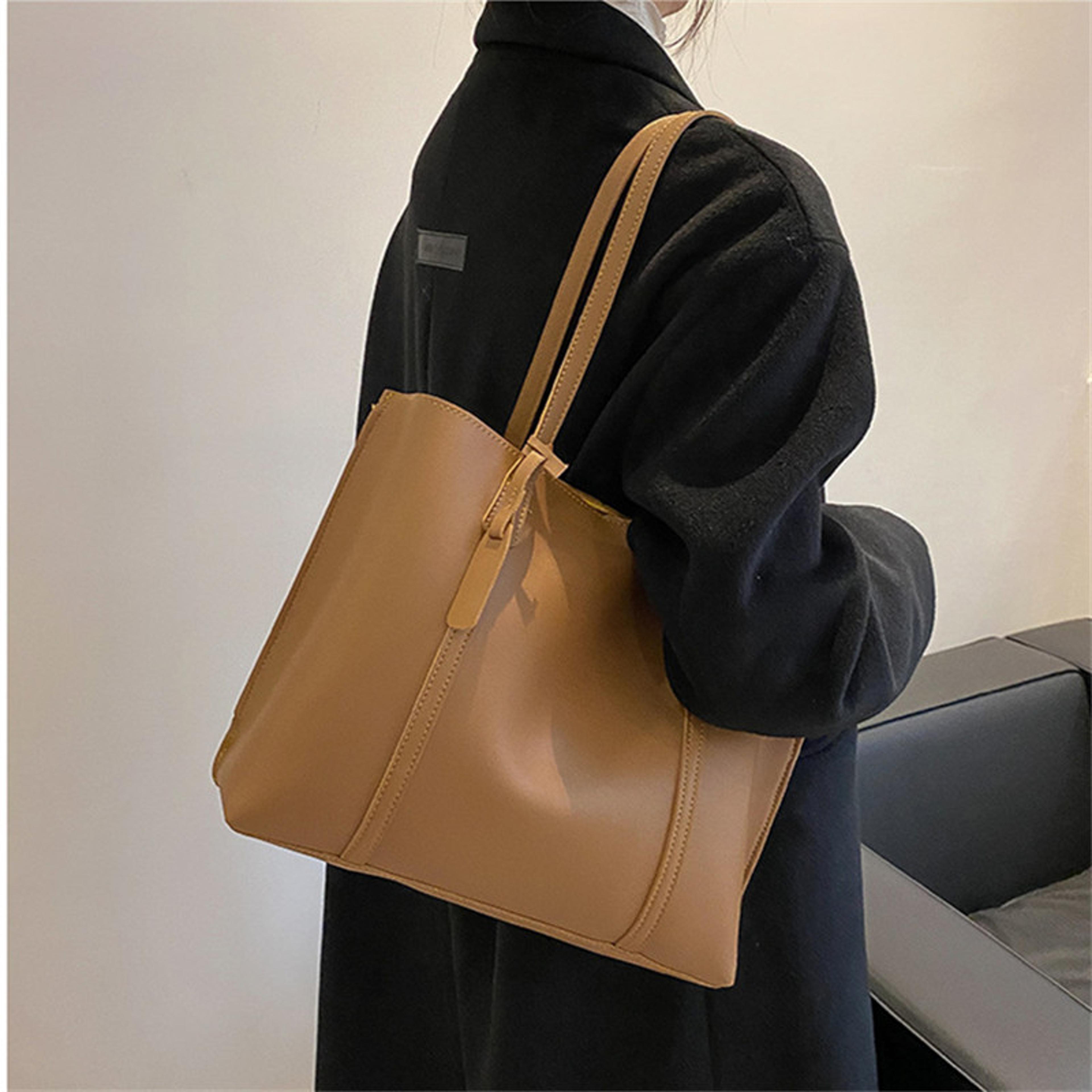 Large Capacity Womens Leather Tote Bag Soft Casual Versatile Shoulder Bag For Women 5