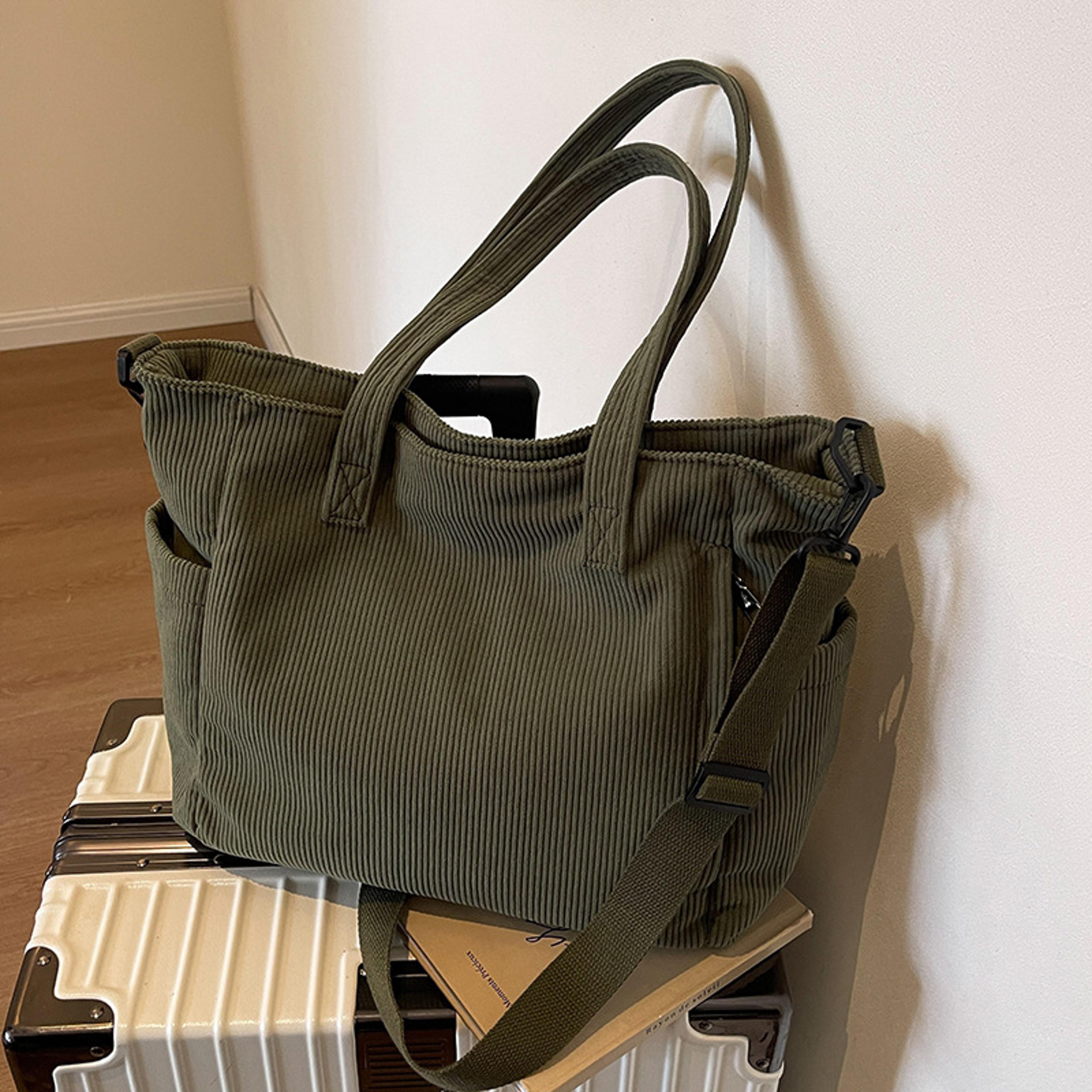 Fashionable Striped Velvet Tote Bag Large Capacity Corduroy Shoulder Bag For Women 4