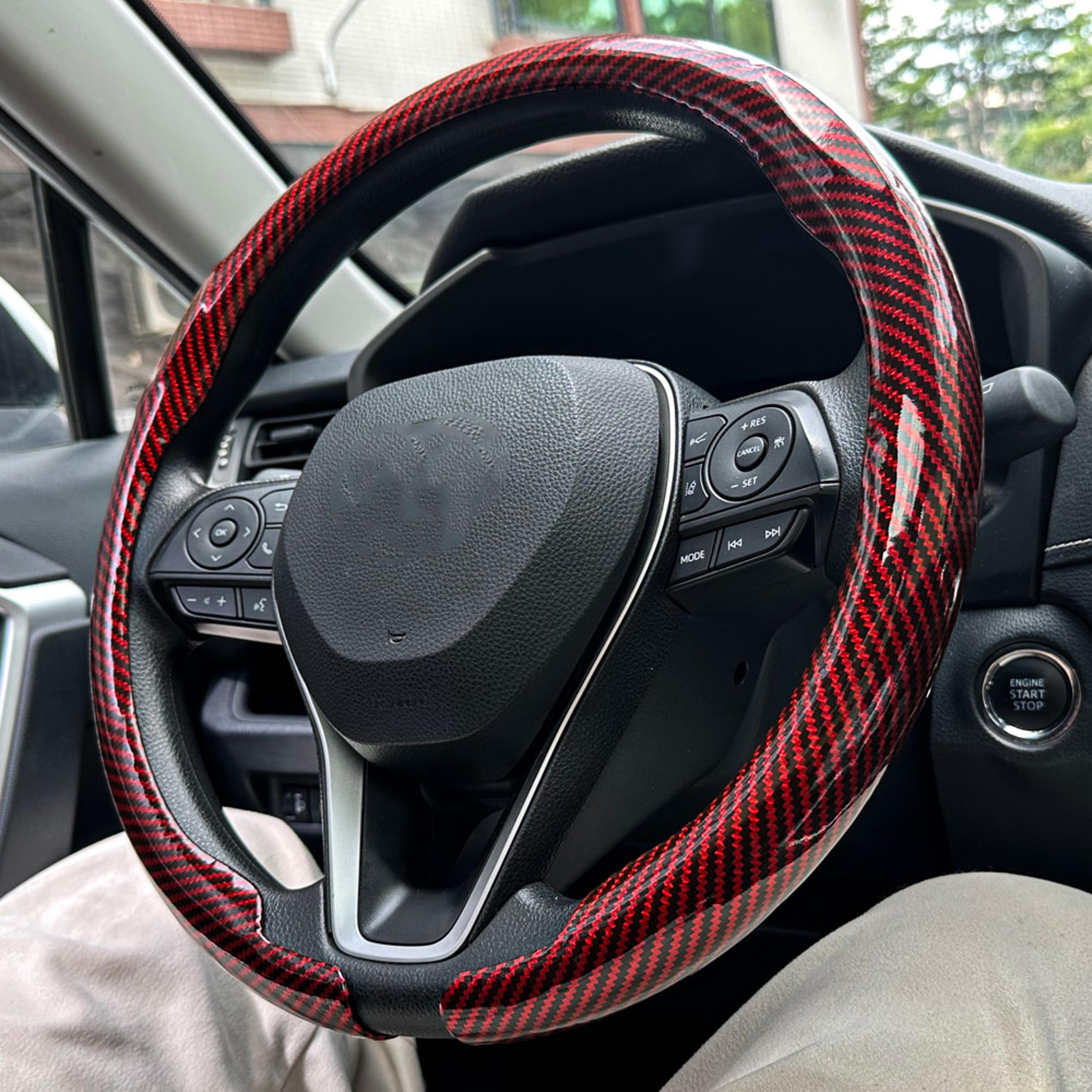 Luxury Carbon Fiber Car Steering Wheel Cover Non Slip Universal Fit 6