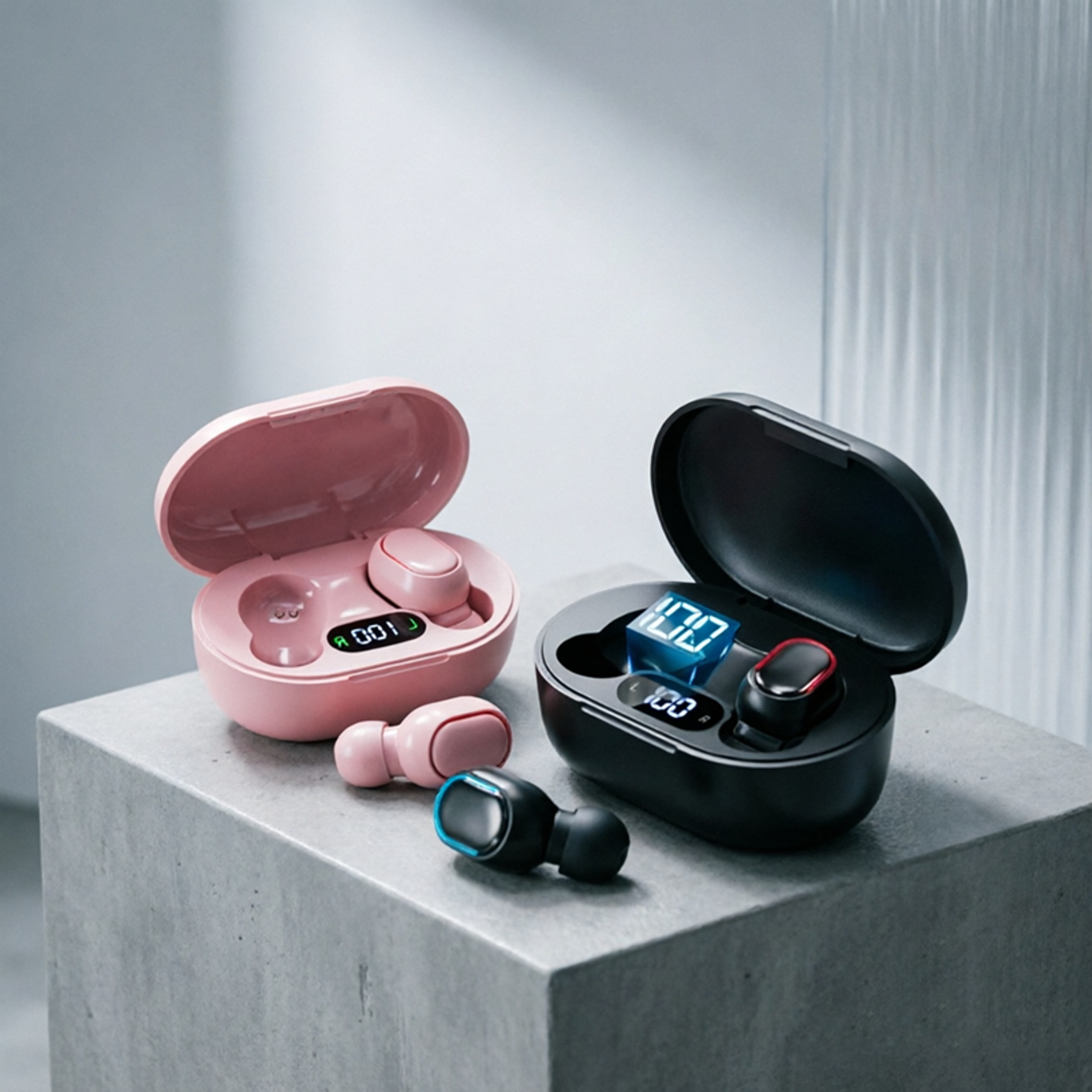 tws wireless bluetooth earbuds with mic led display noise canceling headphones