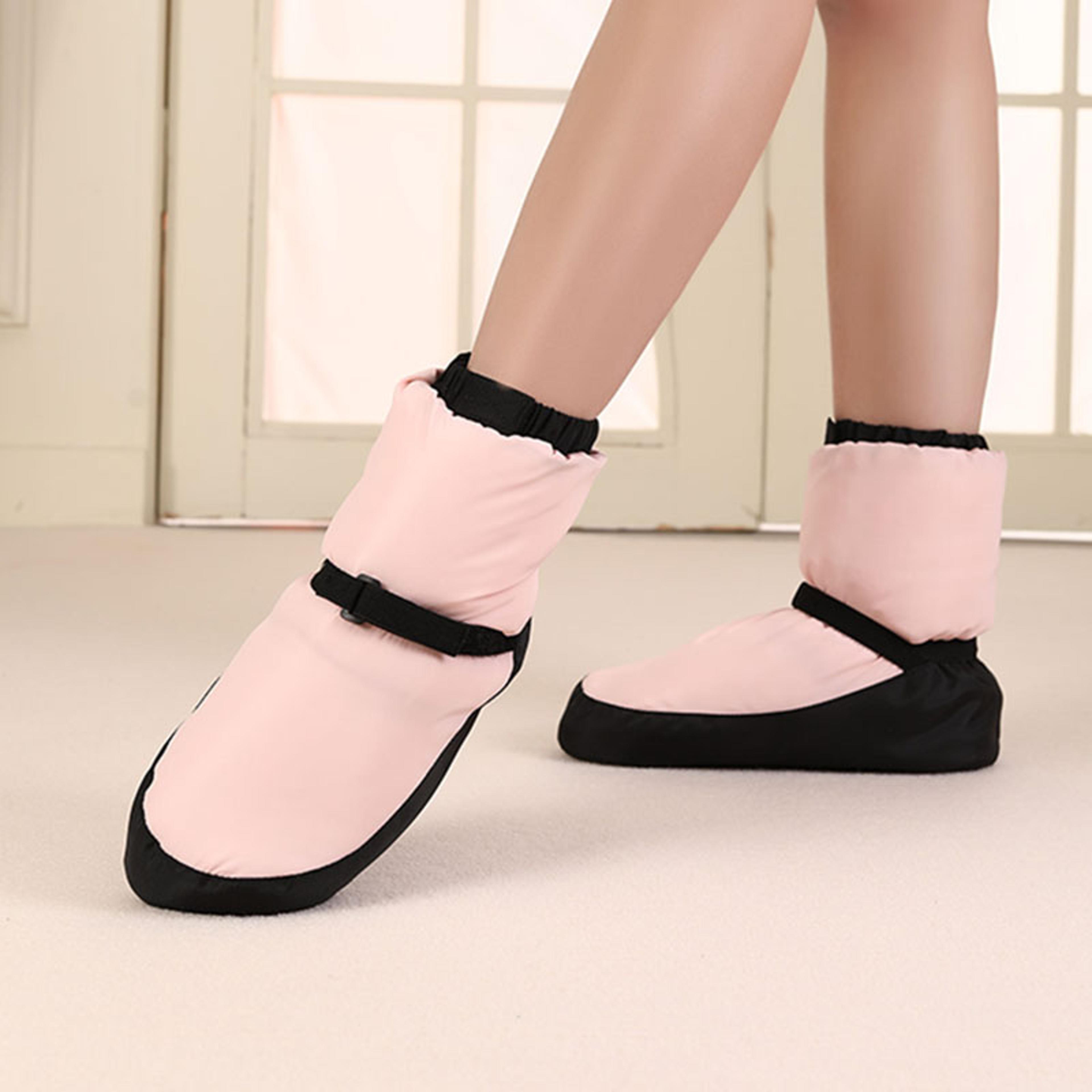 womens winter ballet dance boots, cotton ballerina shoes with thickened sole, warm flat adult dancing boots