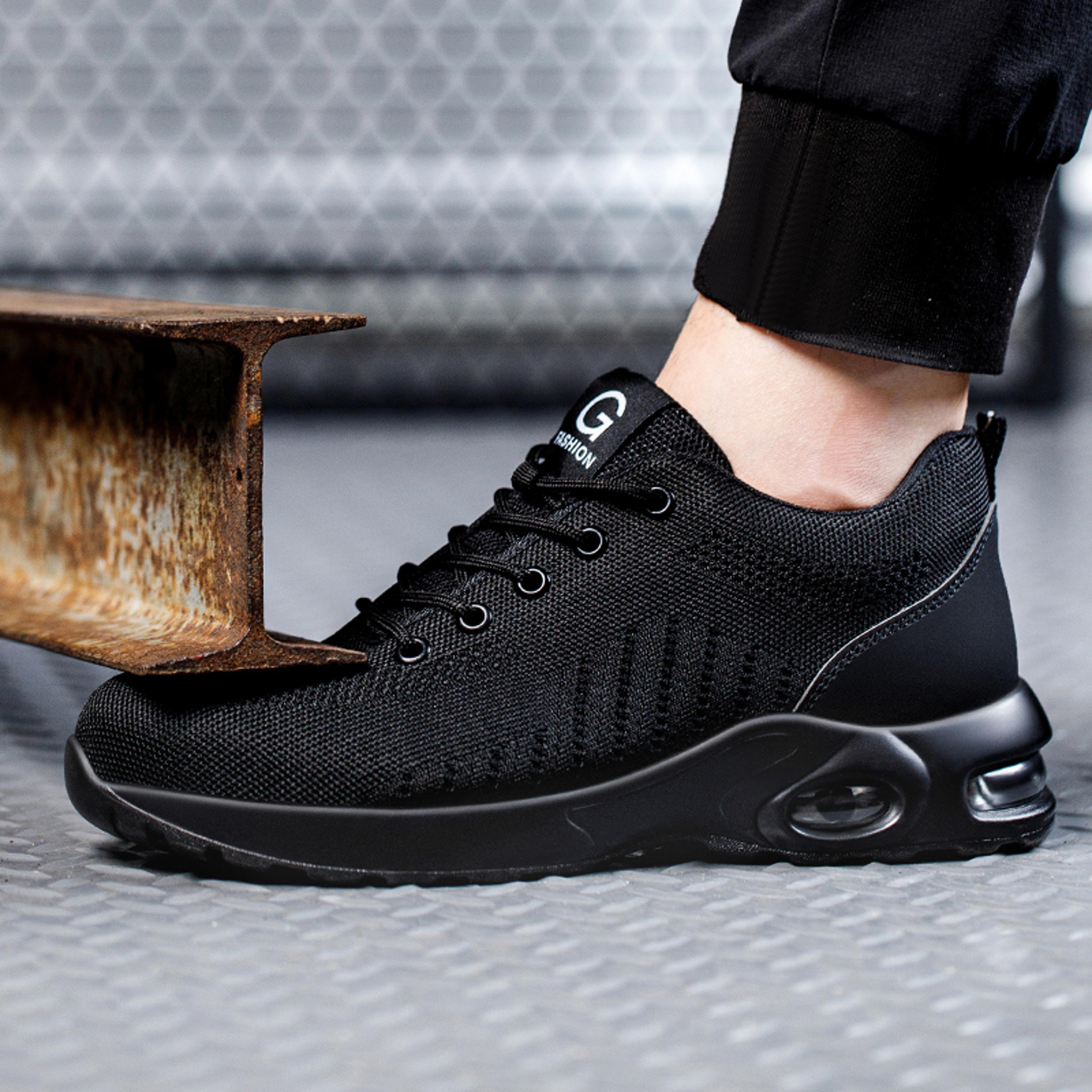 mens steel toe safety boots, anti-smash indestructible work sneakers & tactical work shoes for all-day protection