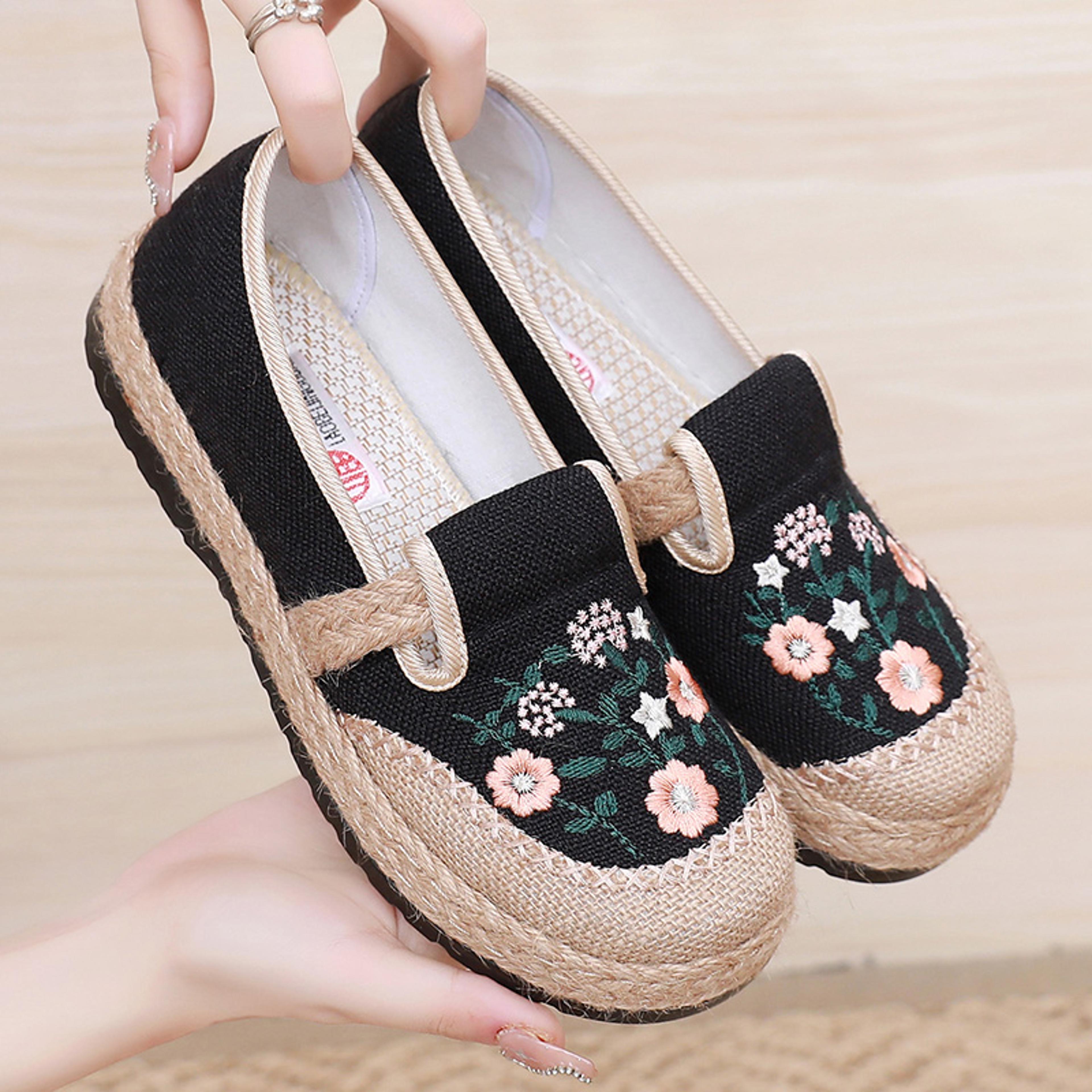 Summer Breathable Embroidered Womens Casual Canvas Shoes Comfortable Flat Shoes For Daily Walking 5