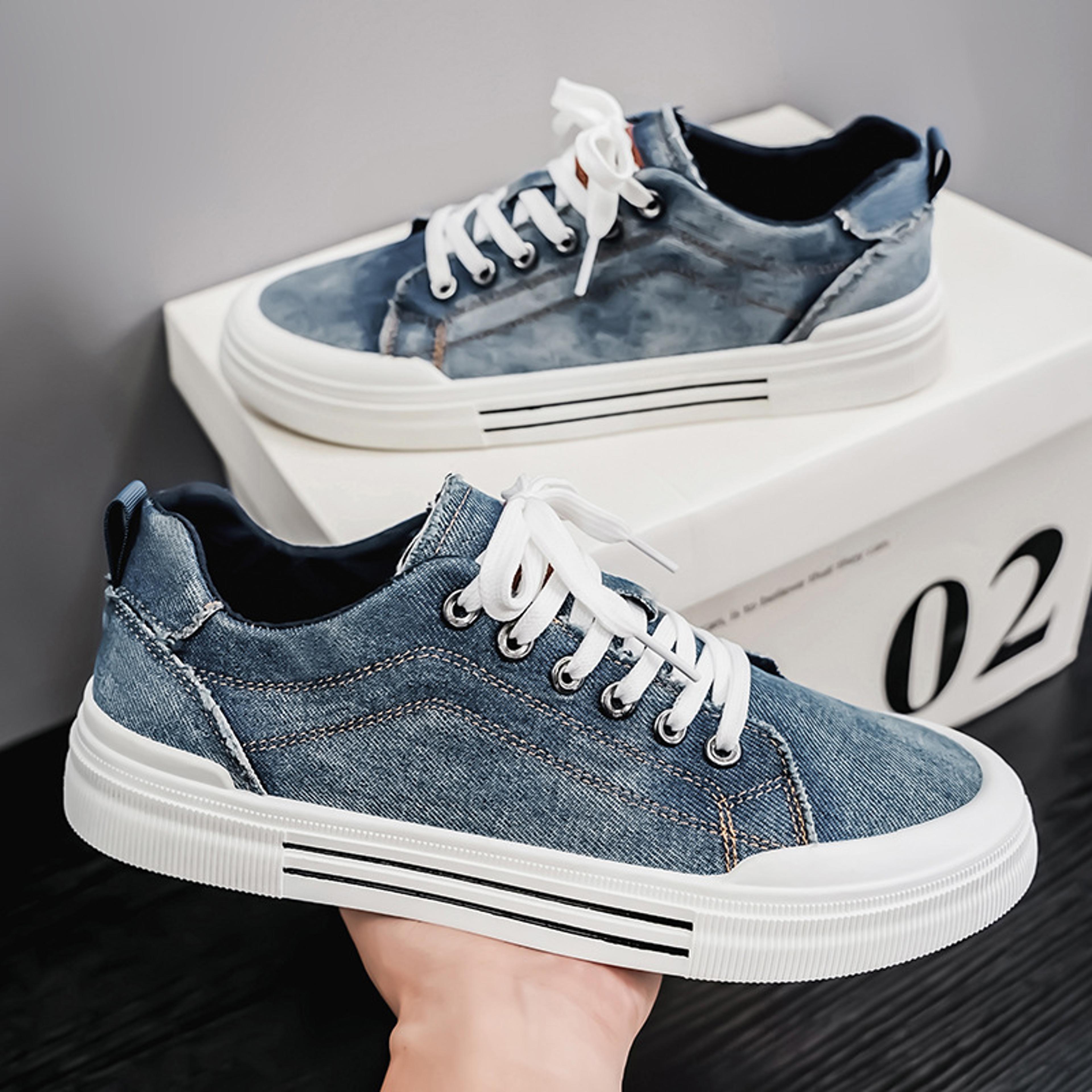 Mens Fashion Denim Sneakers New Streetwear Shoes Canvas Trainers HipHop Tied Up Runway Boy Sneakers 1