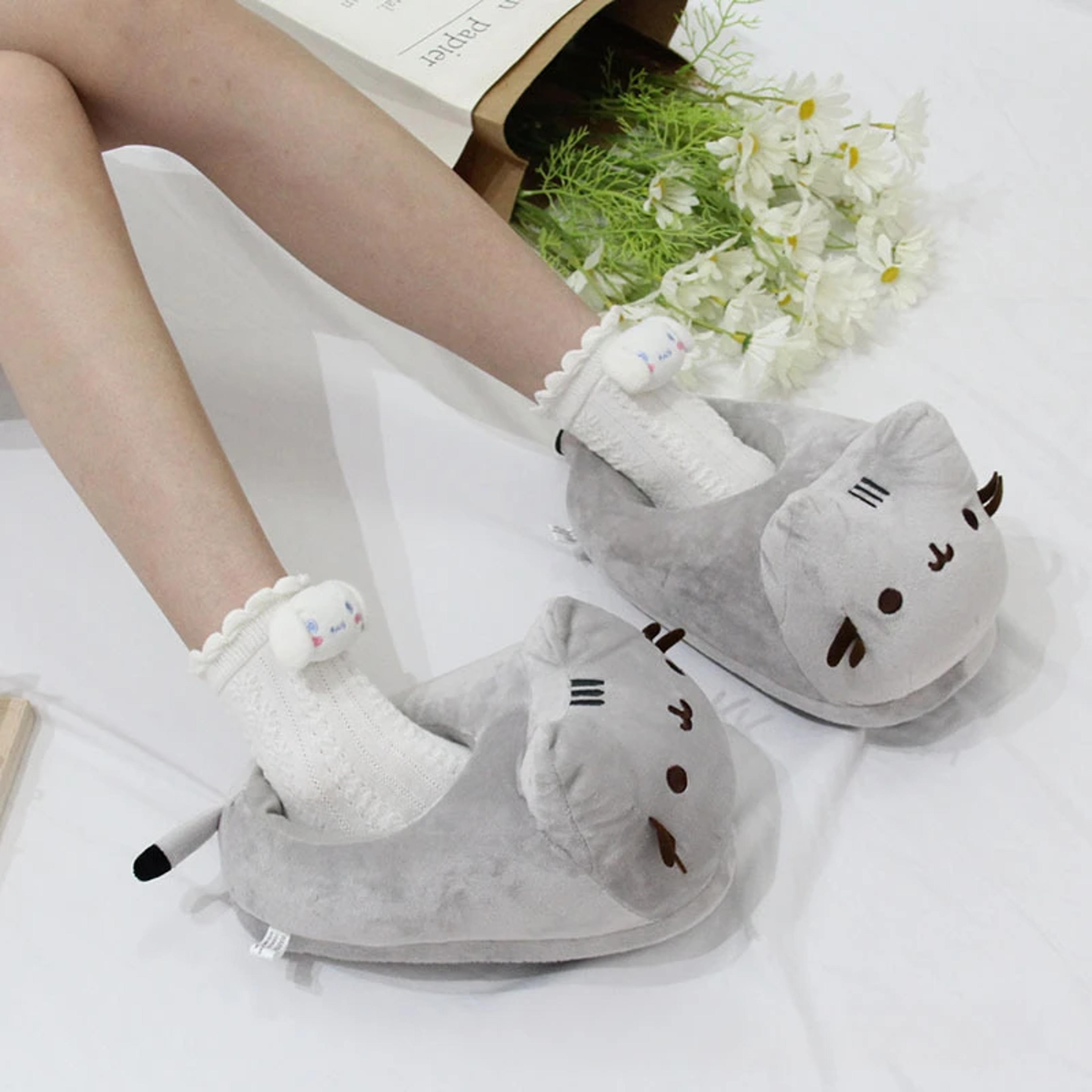 Warm Winter Slides Cartoon Full Covered Cat Slippers Soft Plush Doll Indoor Cute Anime Bedroom Shoe 3