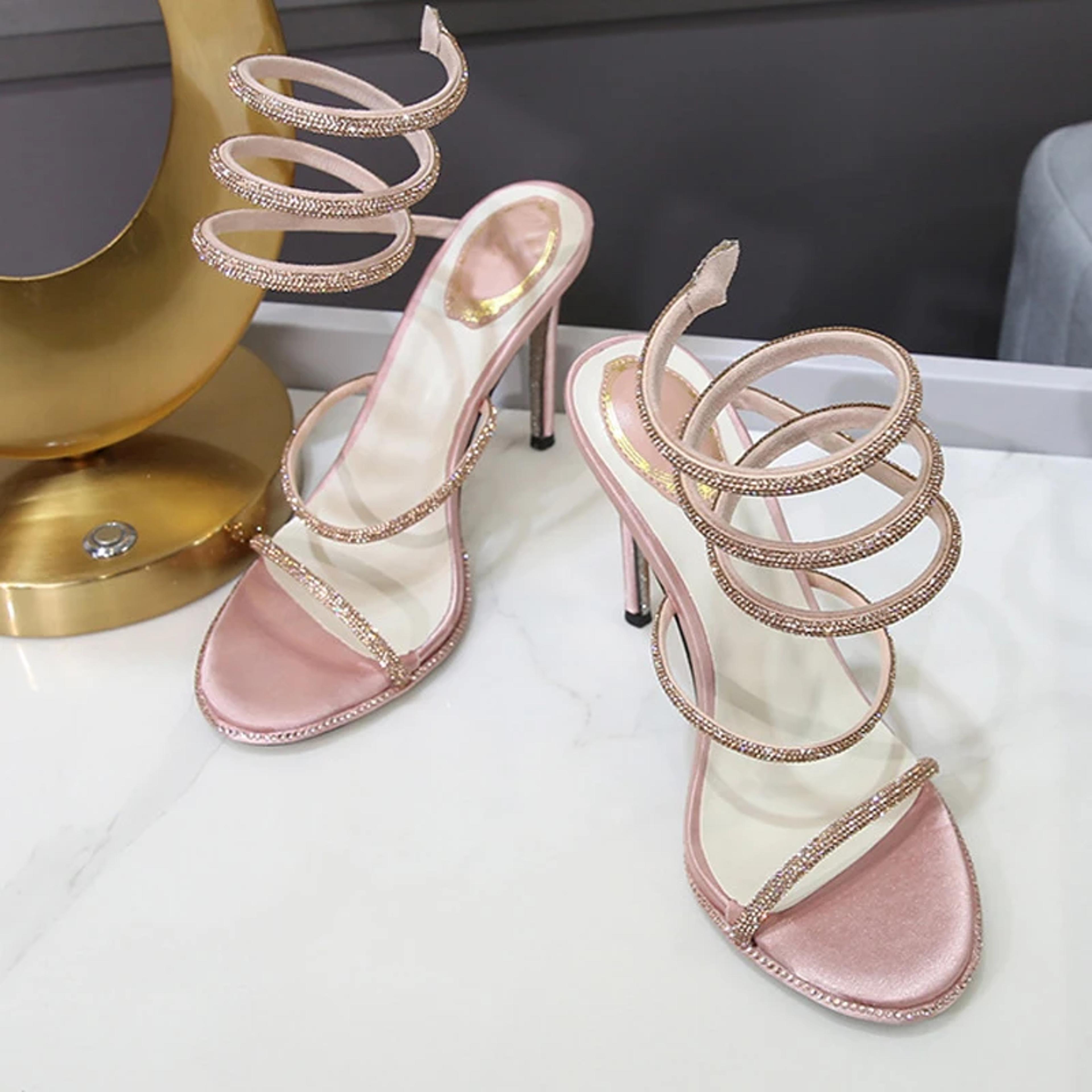 Sexy Open Toe Ankle Strap Sandals Crystal Diamond Thin High Heels Women Shoes For Banquet Nightclub 6