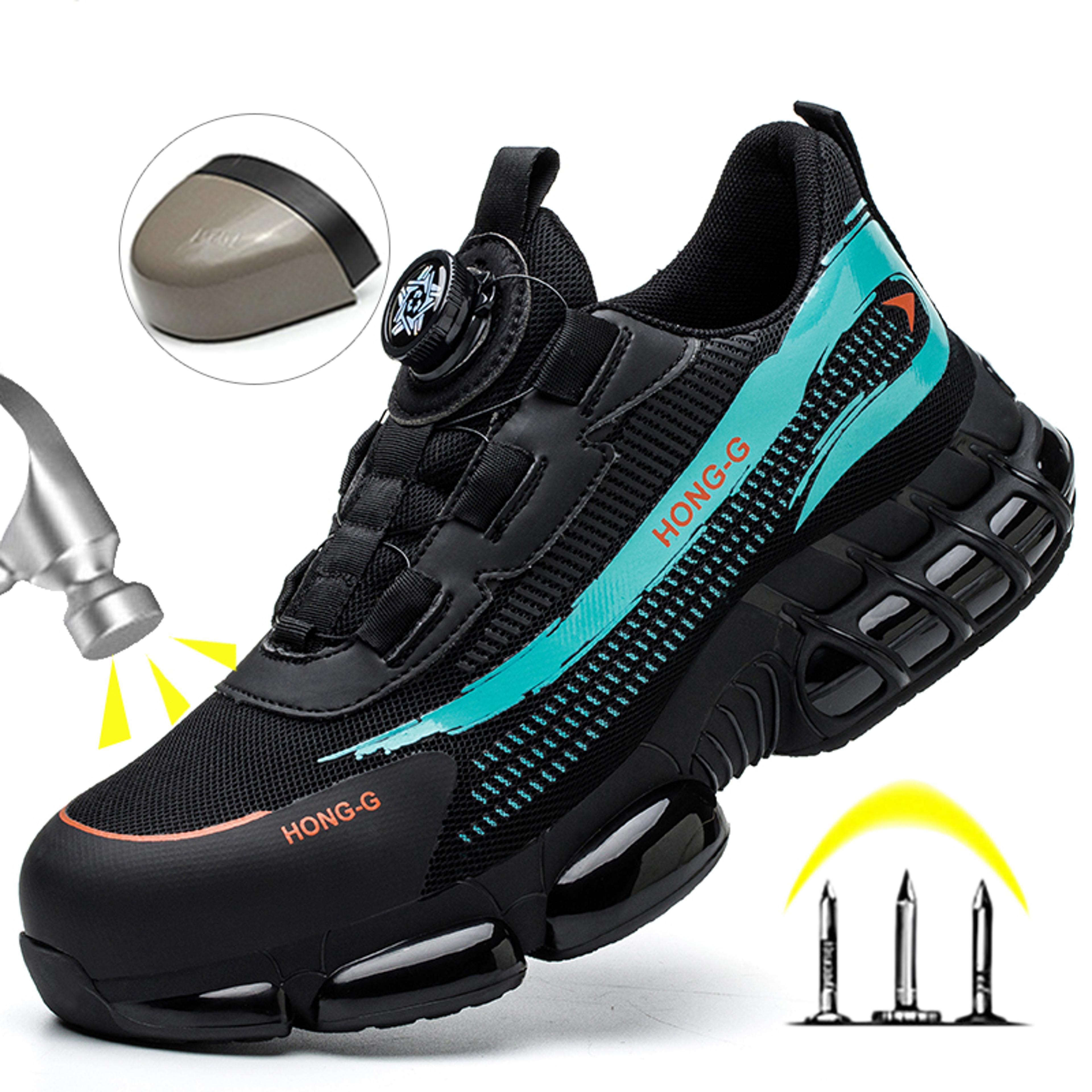 rotary buckle men's work shoes protective safety sneakers steel toe industrial puncture proof anti smash work shoes