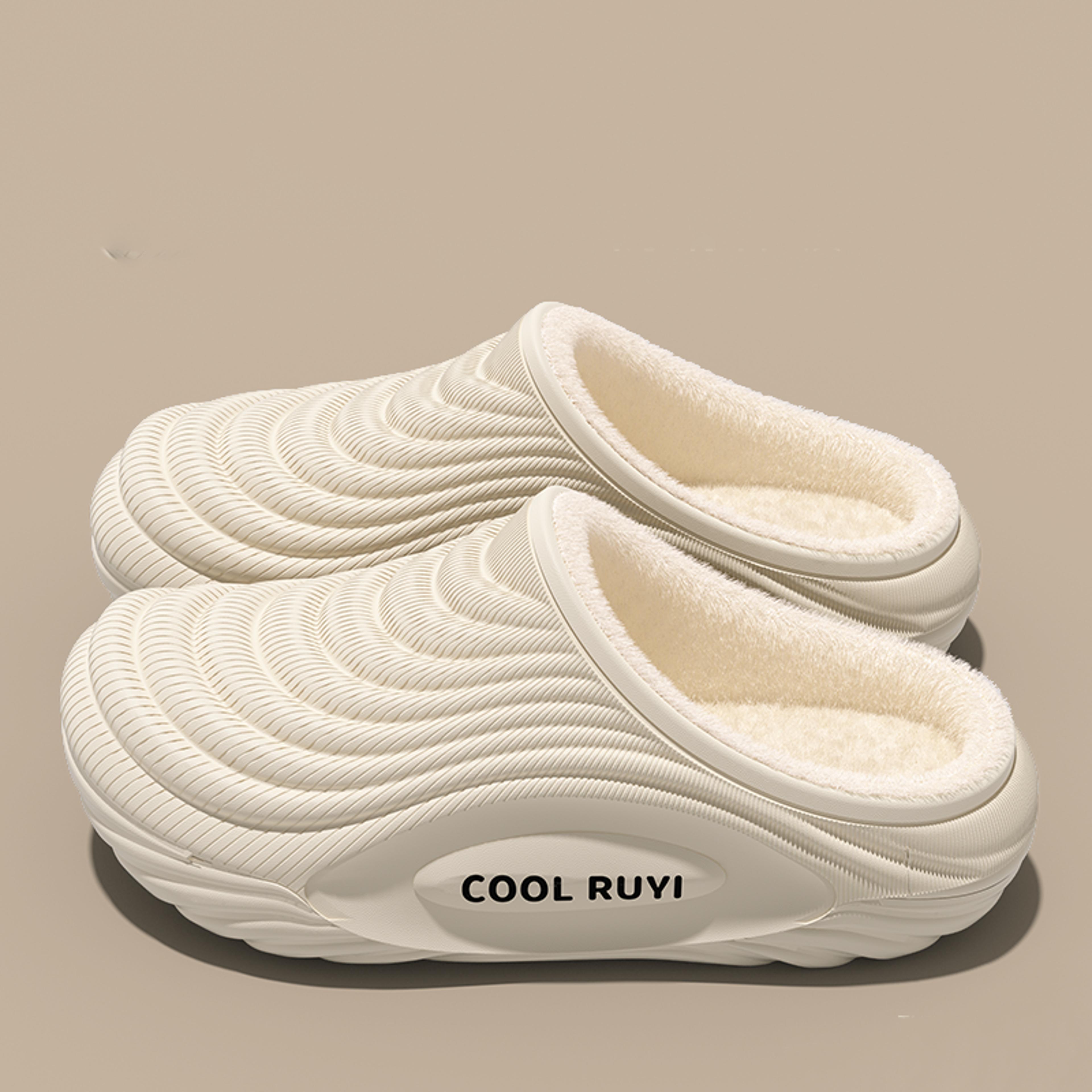 waterproof eva indoor slippers women warm long plush non slip thick bottom couple's furry slides soft winter