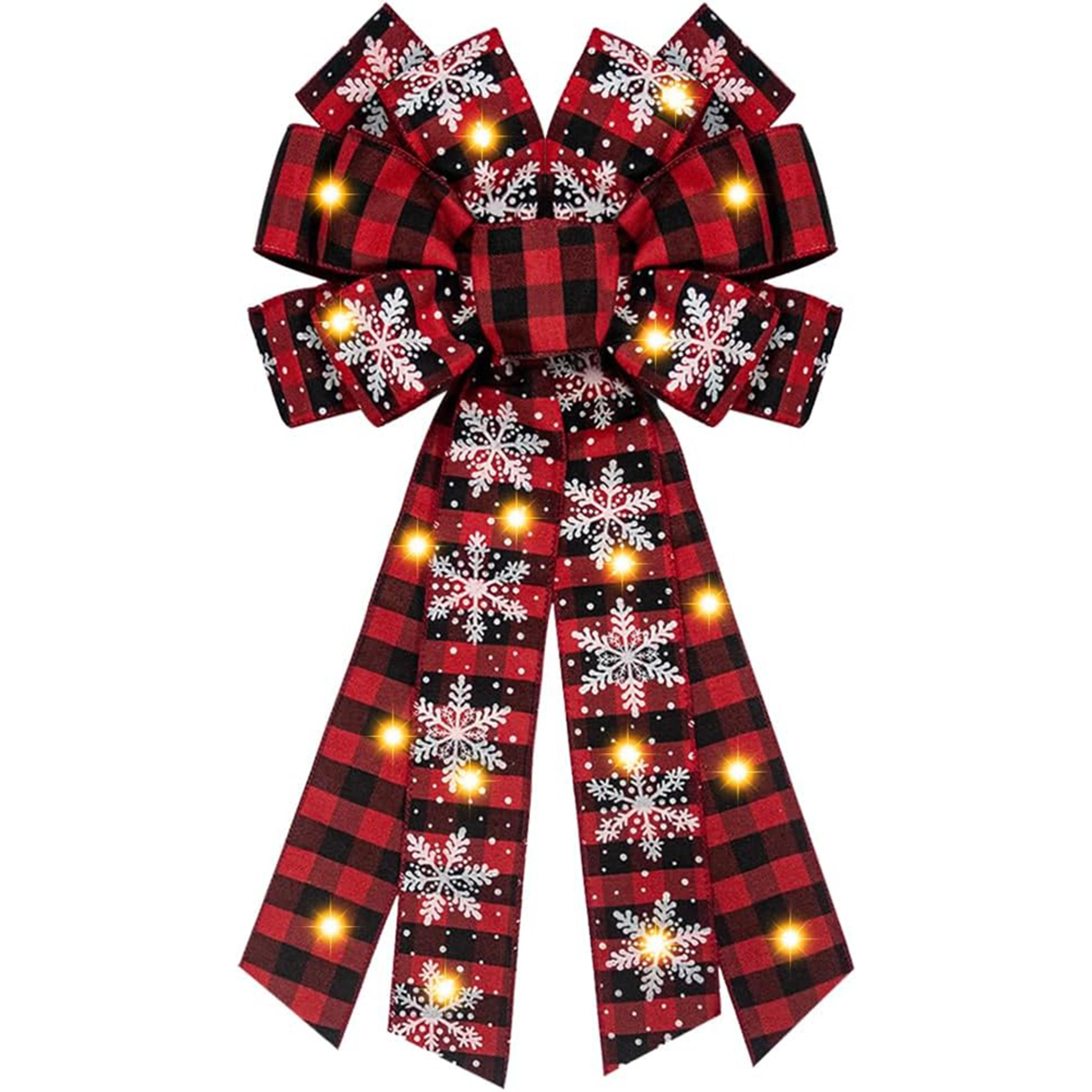 red black buffalo plaid bow, large christmas bow for wreath, christmas party decor supplies, tree topper bows