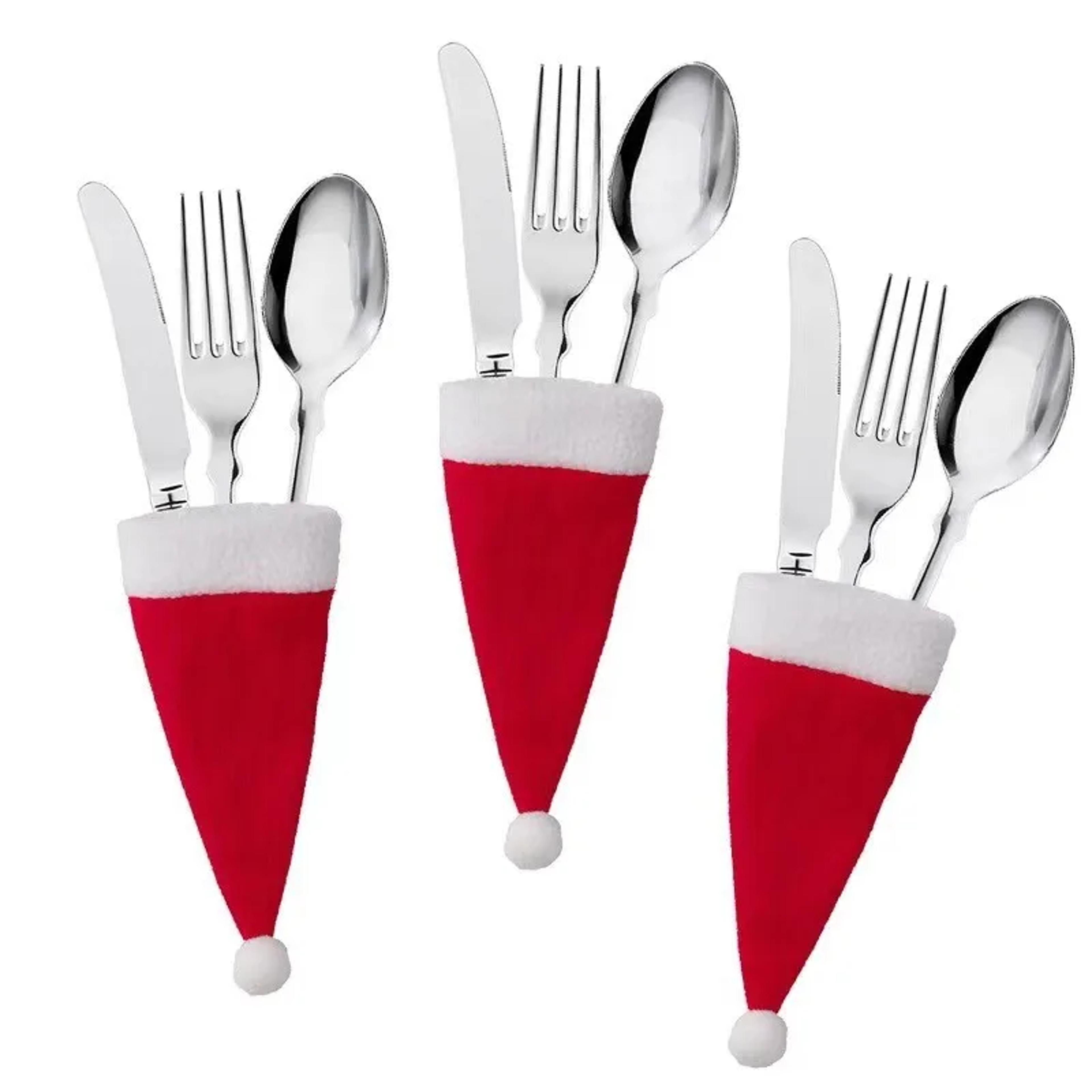 merry christmas, tableware bag holder, christmas hat, fork knife, cutlery bag, christmas decor for home