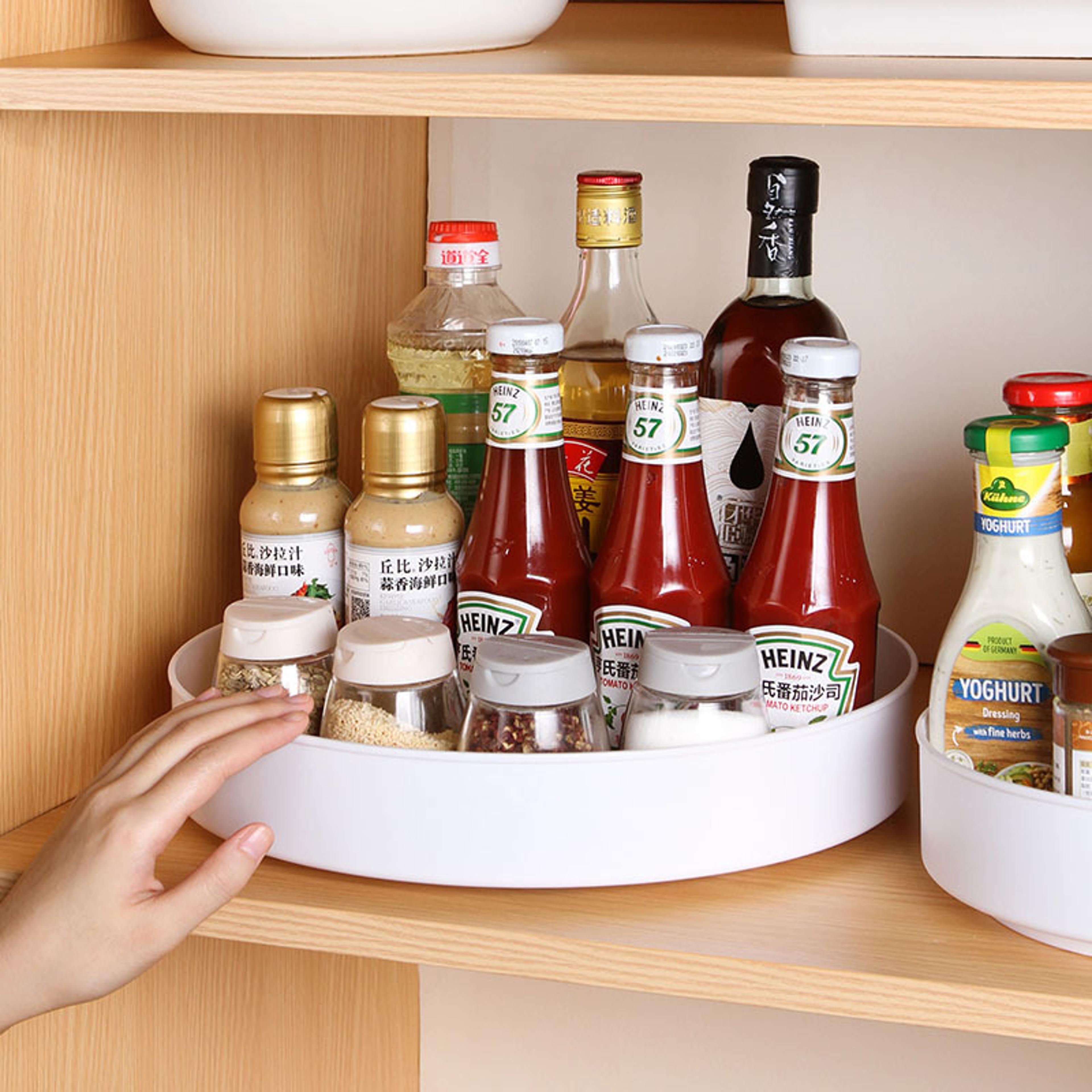 rotating cabinet organizer, kitchen bathroom cosmetic turntable storage tray, non slip spice round rack plate
