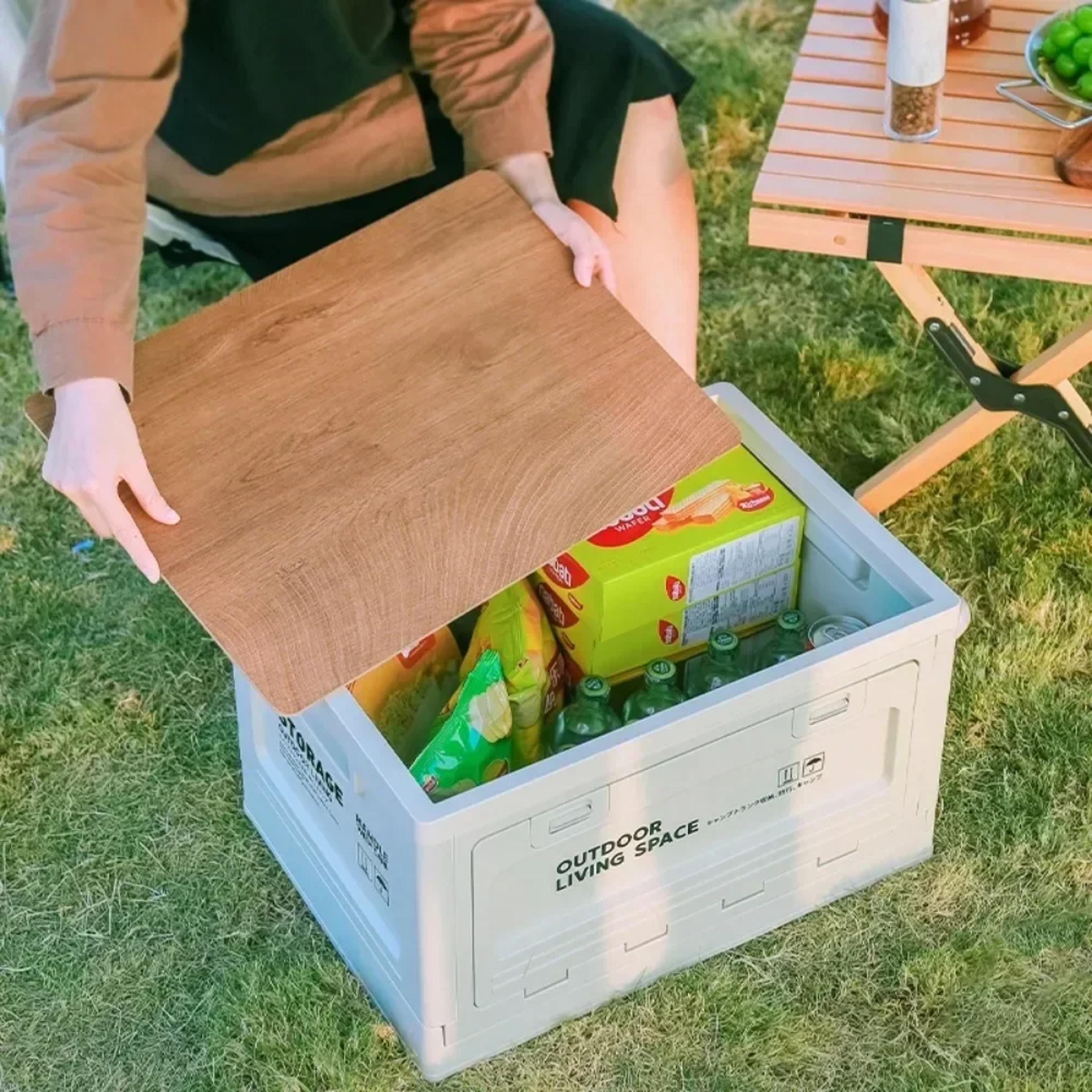 Folding Storage Box Wood Grain Car Trunk Organizer Picnic Travel Bag Foldable Outdoor Storage Conta 2