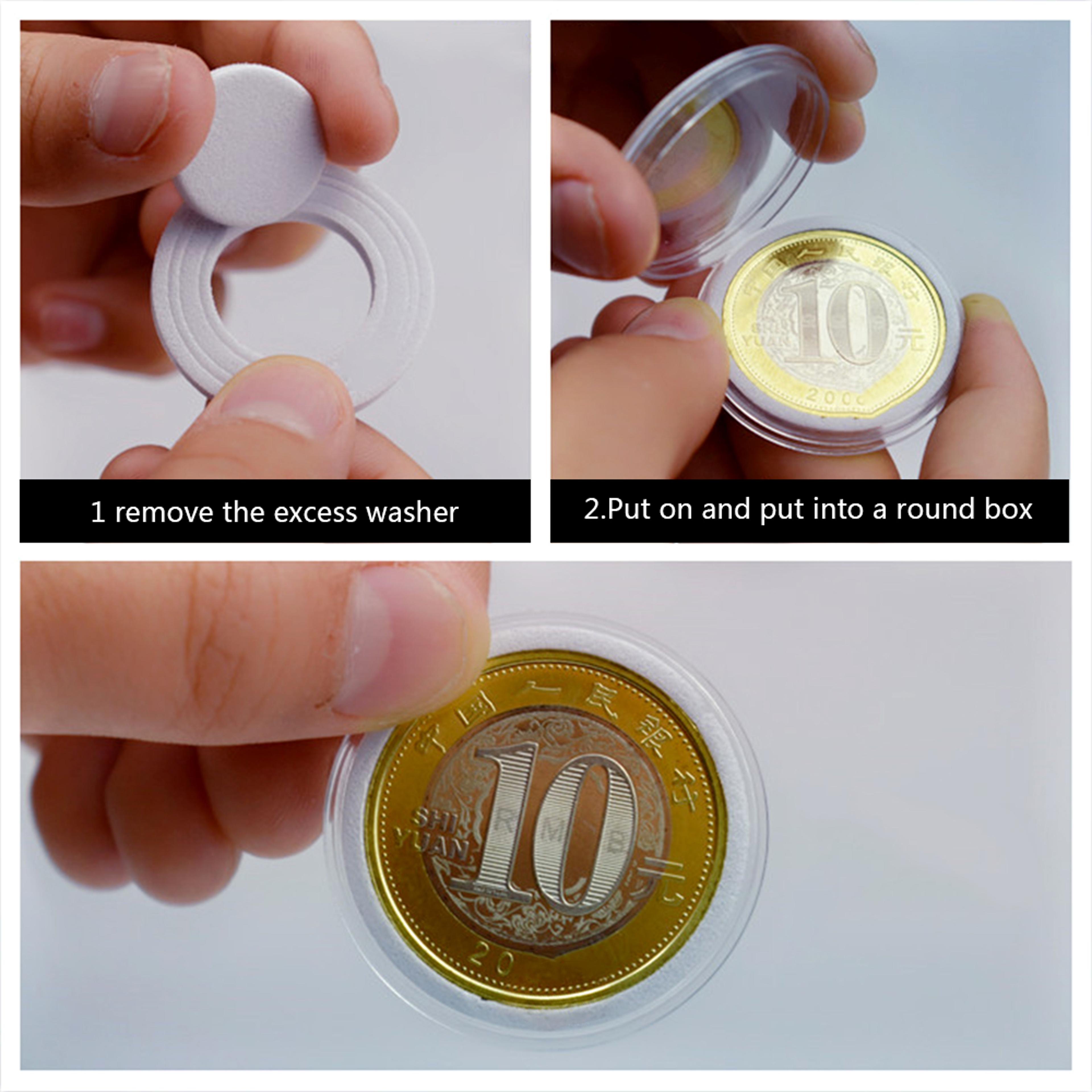 Clear Coin Capsule Universal Coin Storage Box With Adjustment Pad Adjustable Wooden Commemorative C 3