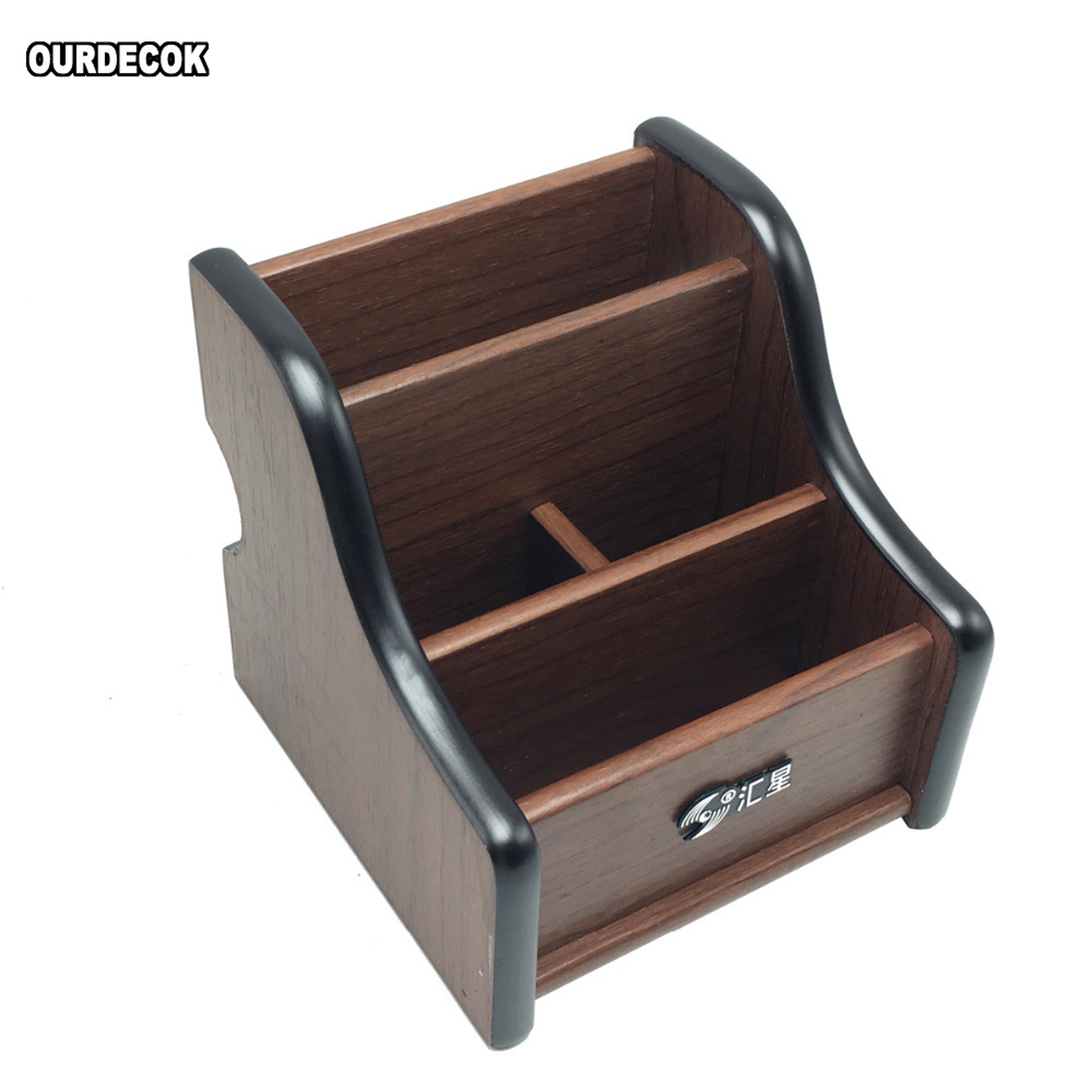 Creative Wood Board Storage Box For Remote Control Phone Pen Knife And Coffee Table Stand In Brown 1