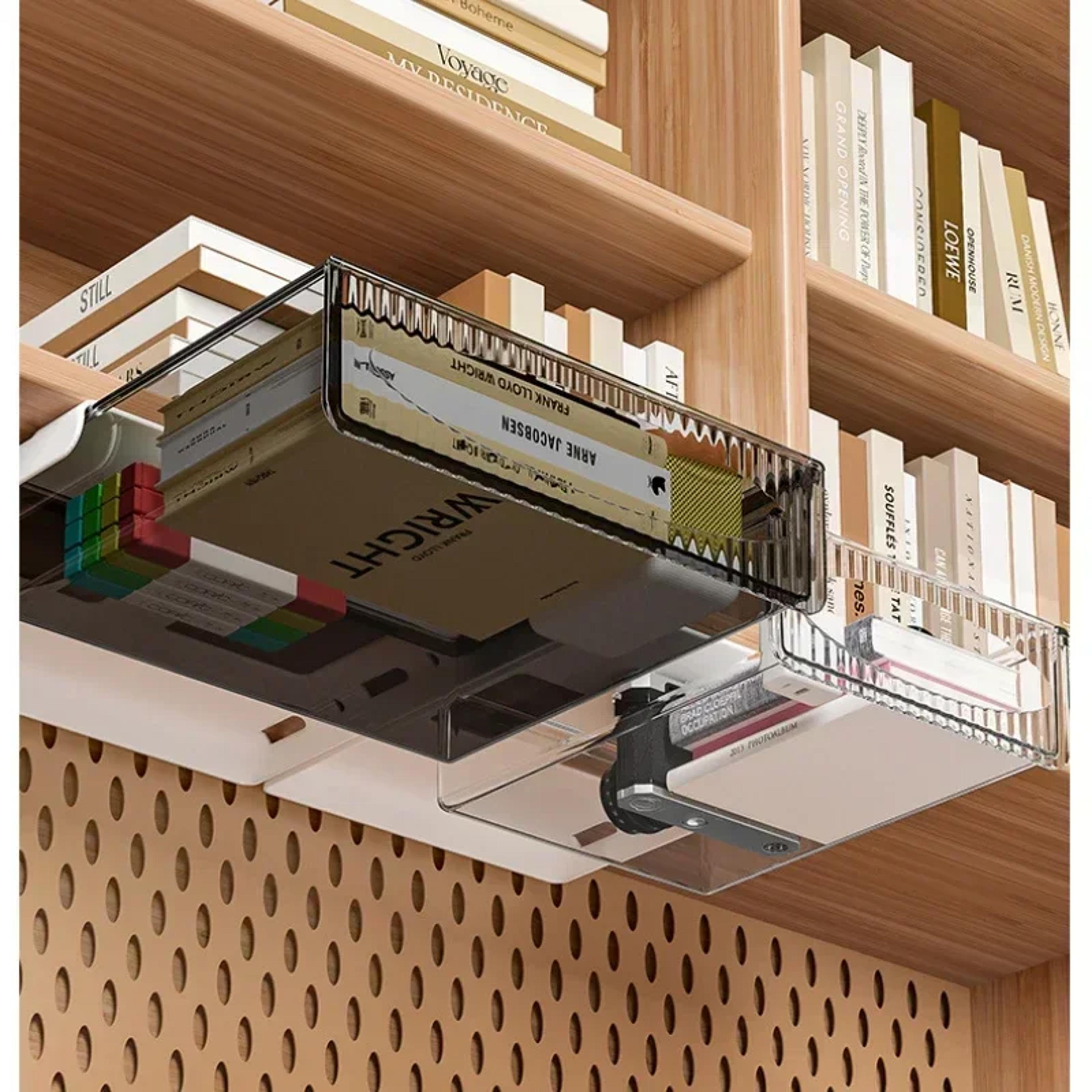 Invisible Storage Table Shelf Pull Out Storage Box Hanging Under Desk Drawer Large Capacity Underta 3
