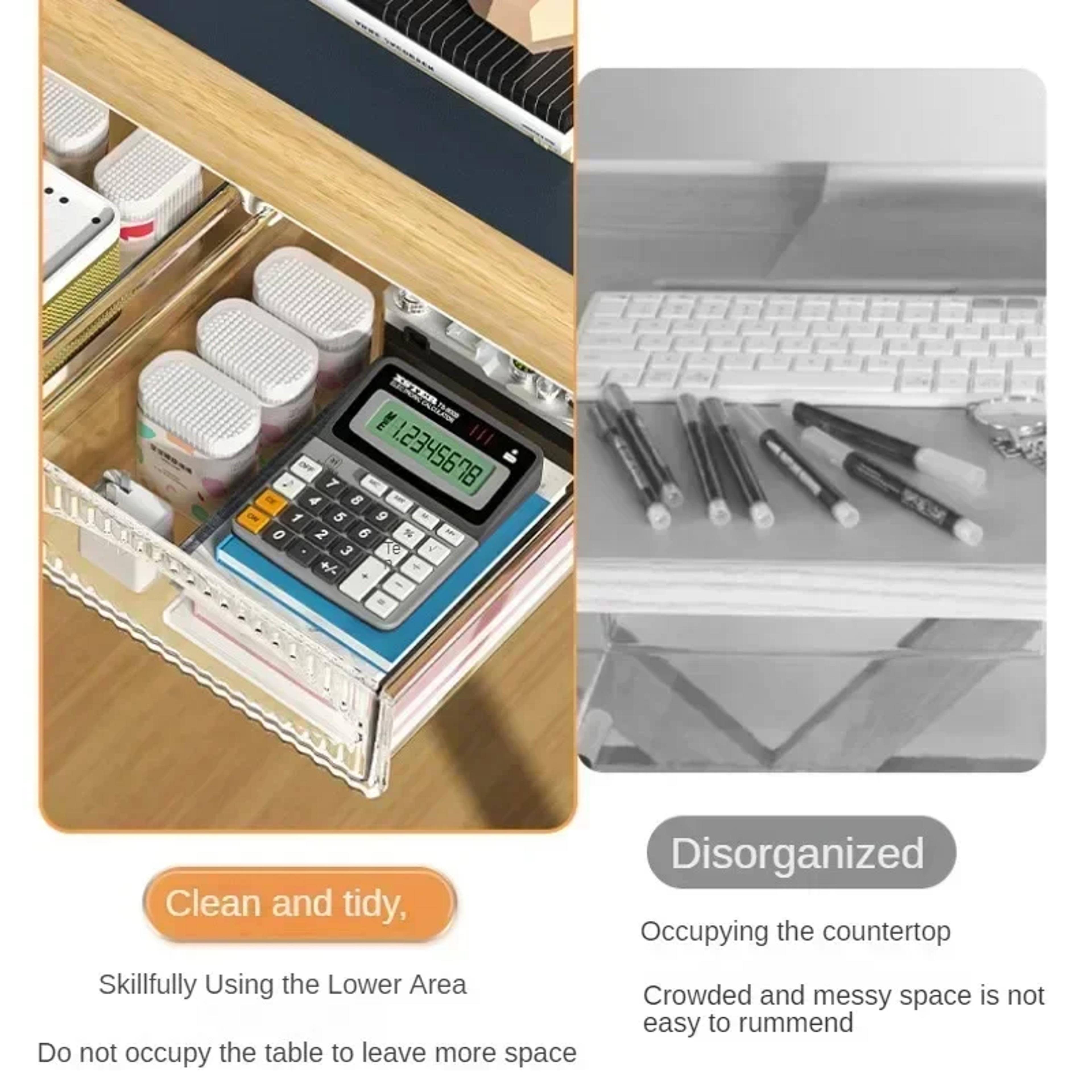 Invisible Storage Table Shelf Pull Out Storage Box Hanging Under Desk Drawer Large Capacity Underta 4