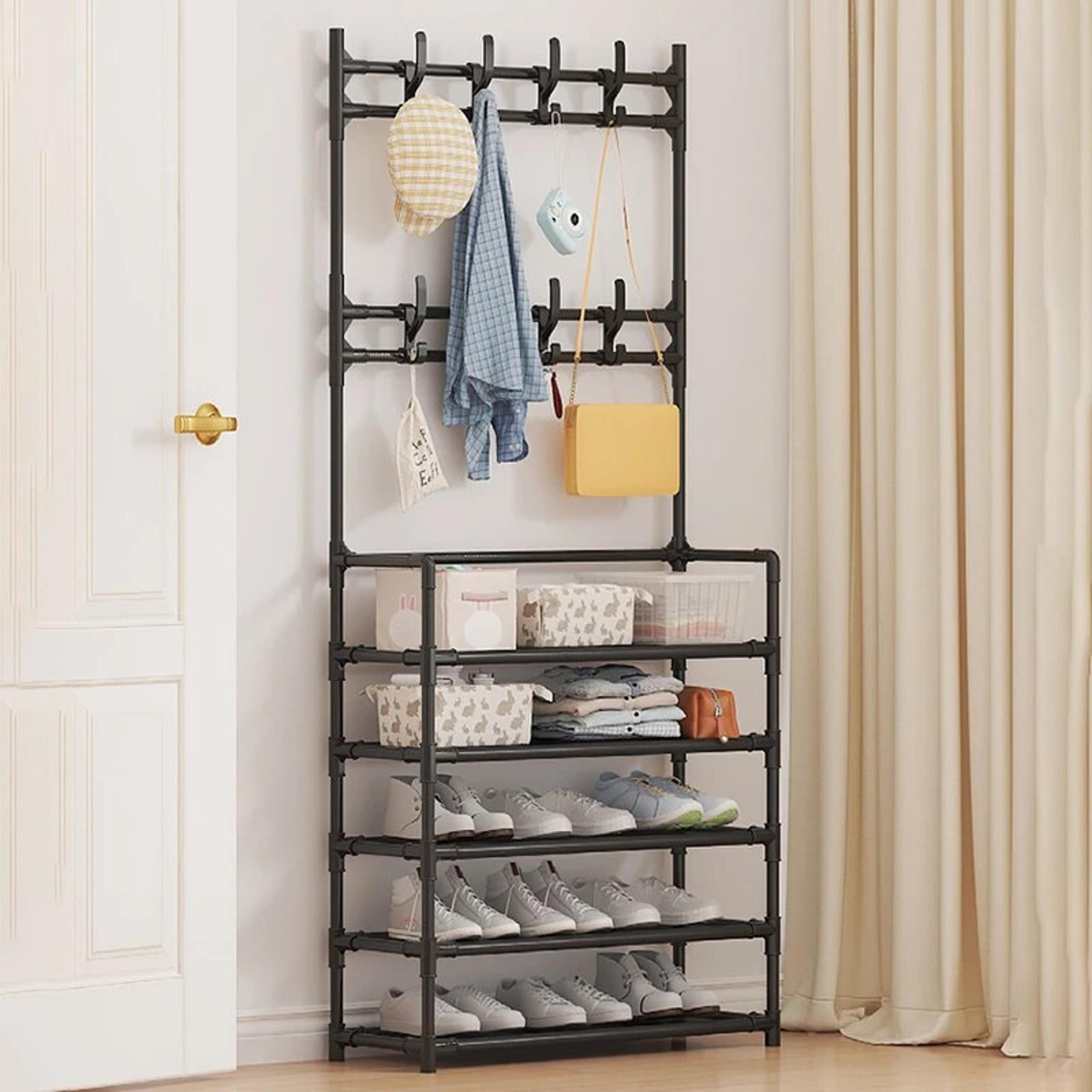 five layer shoe rack, simple shoe rack, multifunctional clothes rack, household integrated storage rack, 2 piece coat