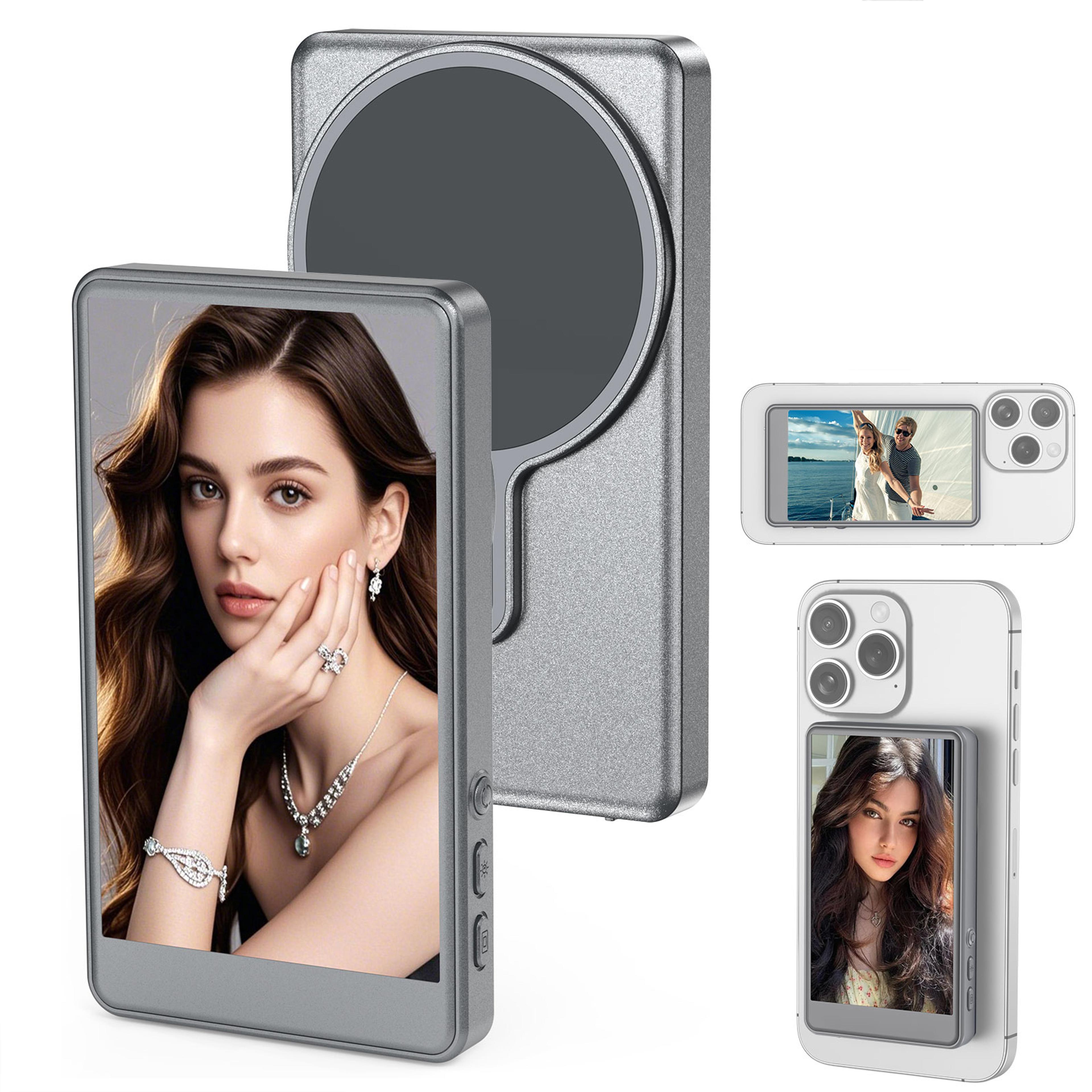 selfie monitor screen for phone, rear camera for selfie vlog live stream, magnetic mount for magsafe