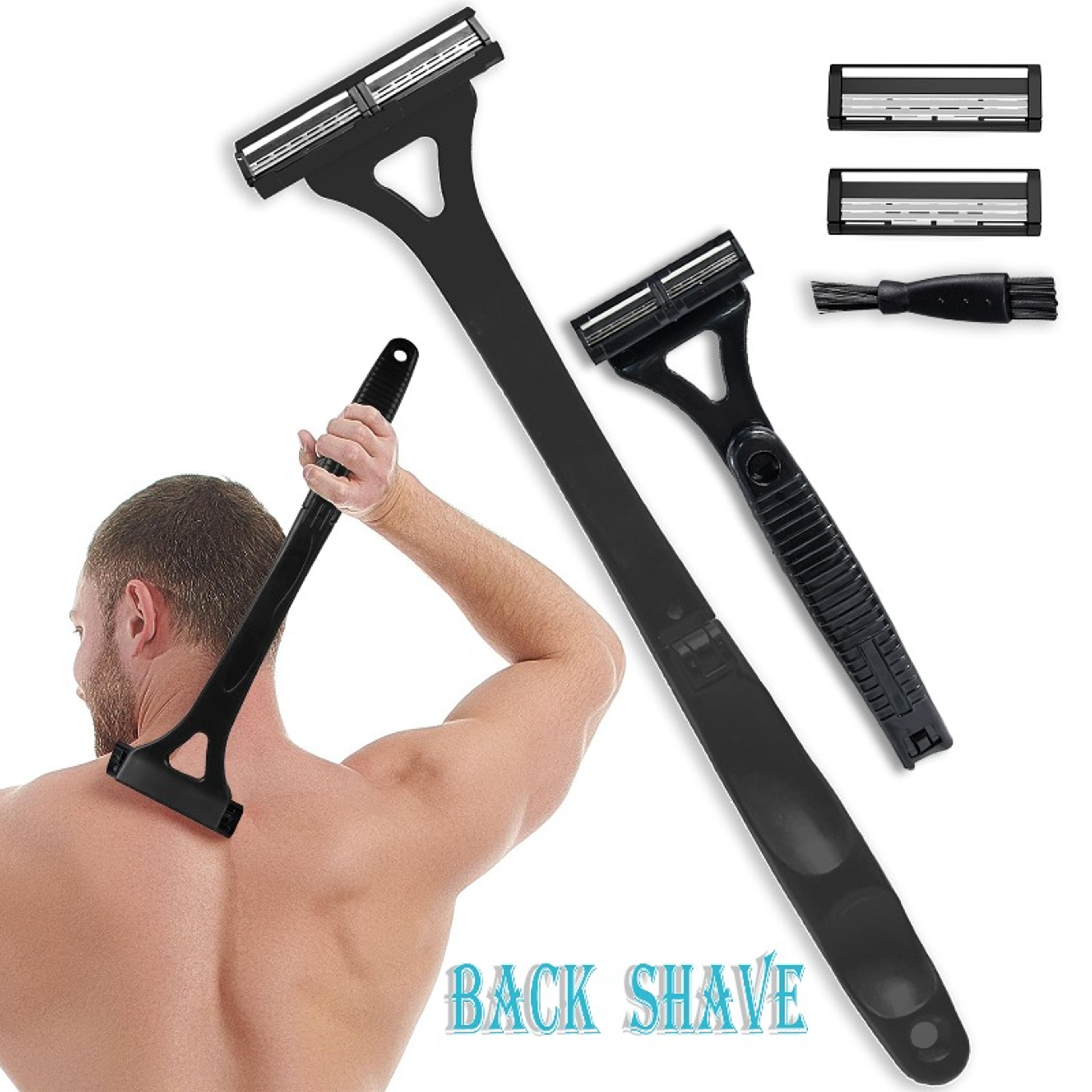 men triple blade manual back hair shaver, safety long handle foldable trimmer for body, leg, shaving razor removal