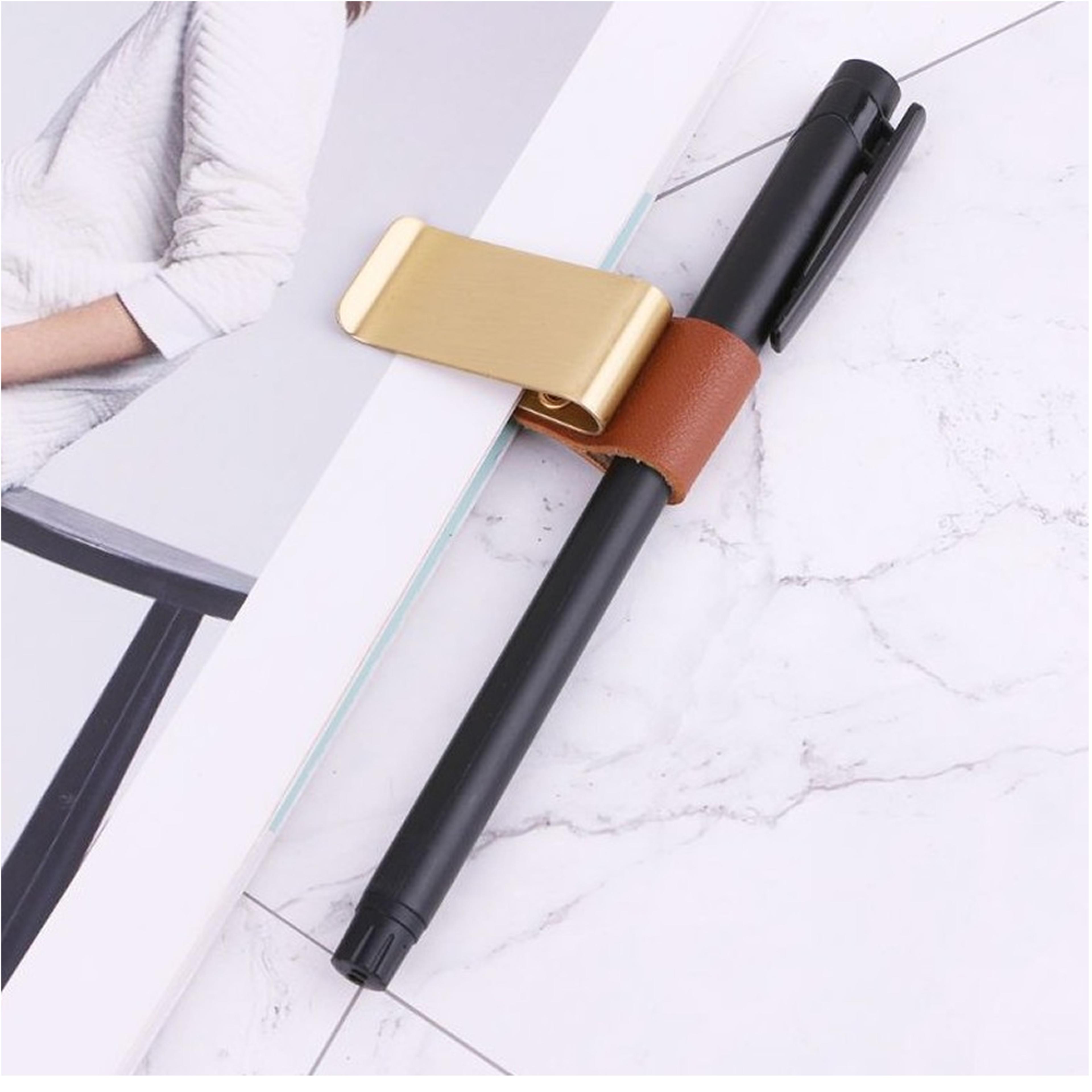 pen loop for notebook, retro leather journal, pencil holder bookmark with metal clip, leather pen holder for journals