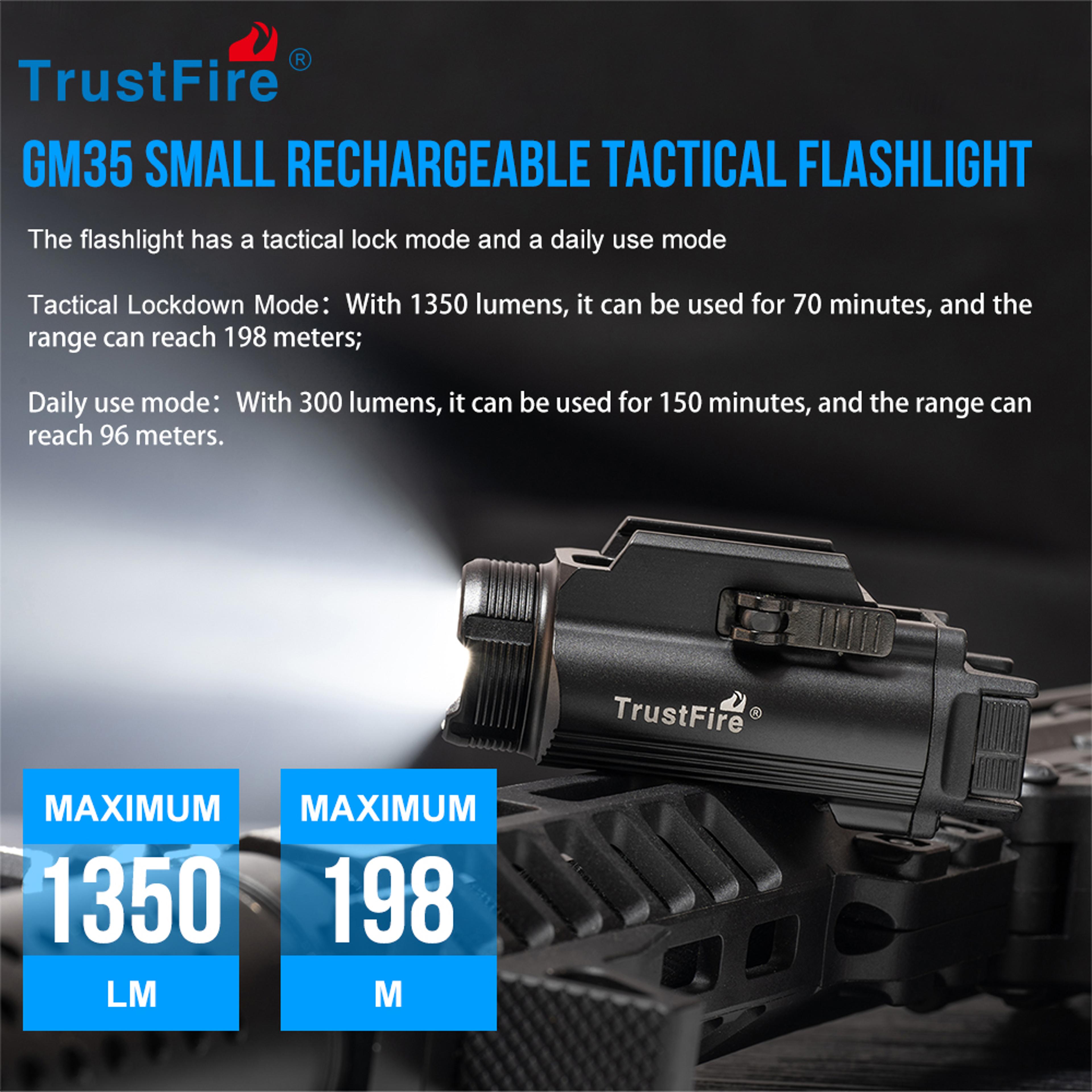 Trustfire Tactical LED Flashlights Mini Pistol Lights Lumens USB Rechargeable Quick Release Handgun 2