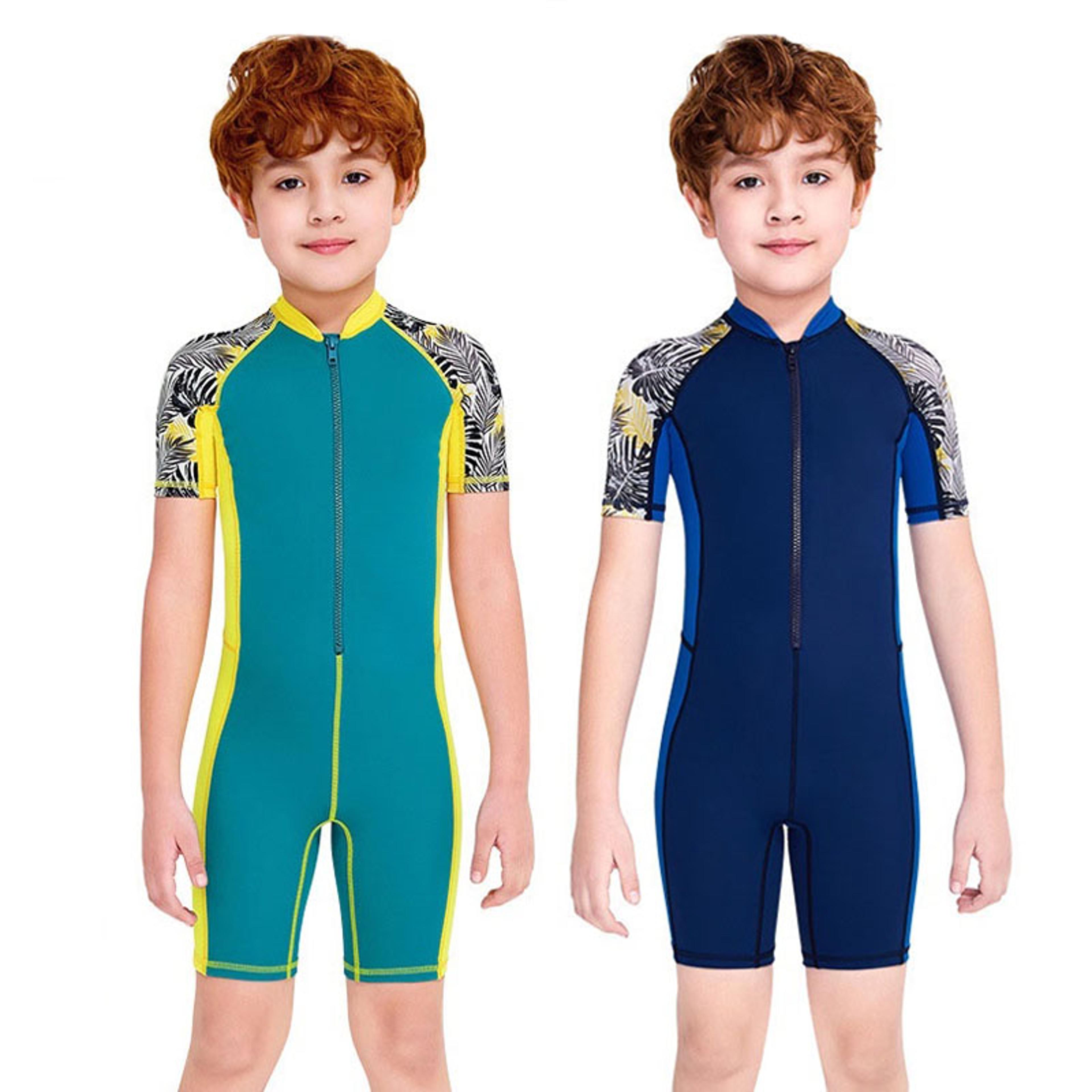 one-piece quick drying boys swimwear, summer children swimsuits, kid short sleeve sun protection