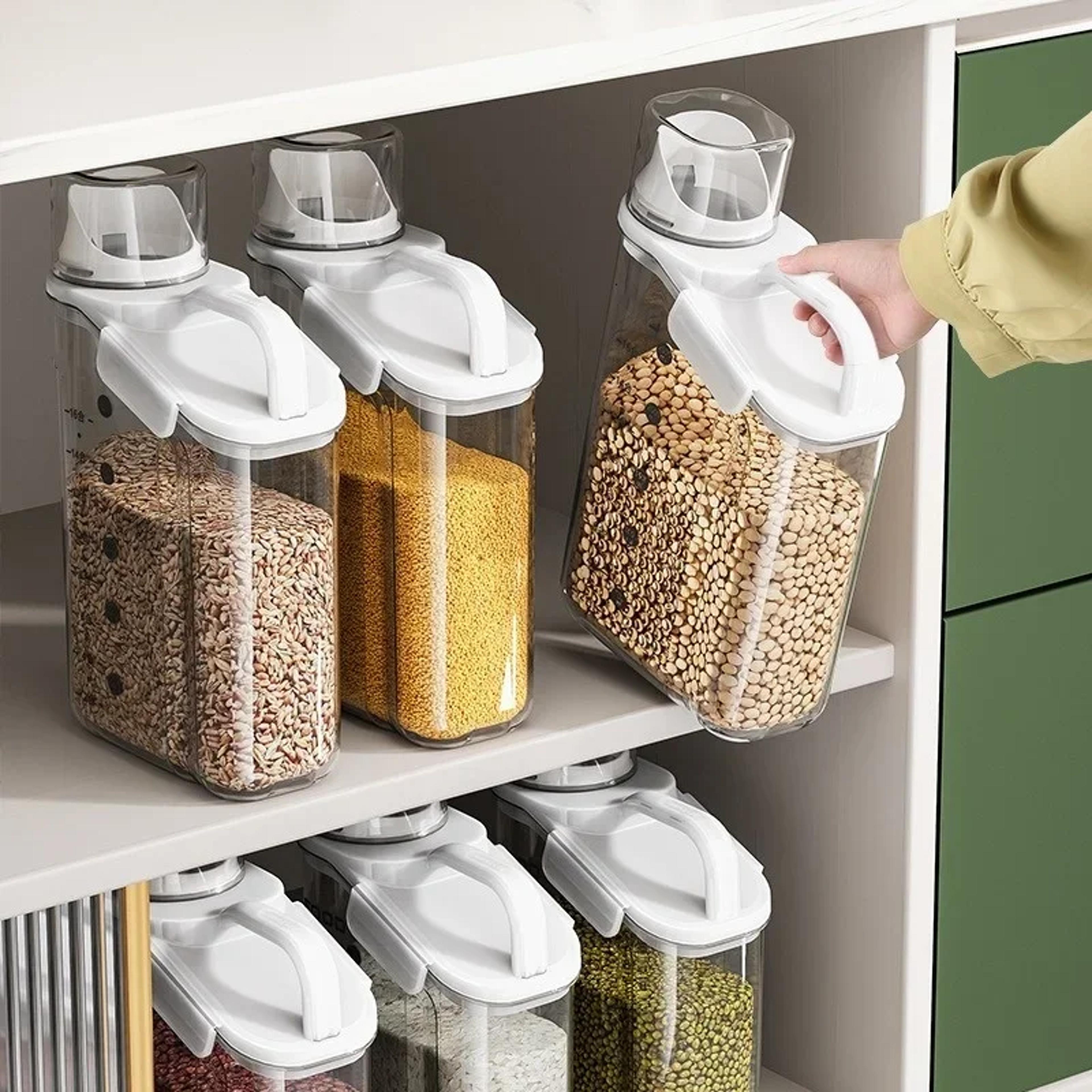 Grain Storage Tank Cereal Storage Box With Measuring Cup Food Bean Grain Sealed Jar Kitchen Dispens 2