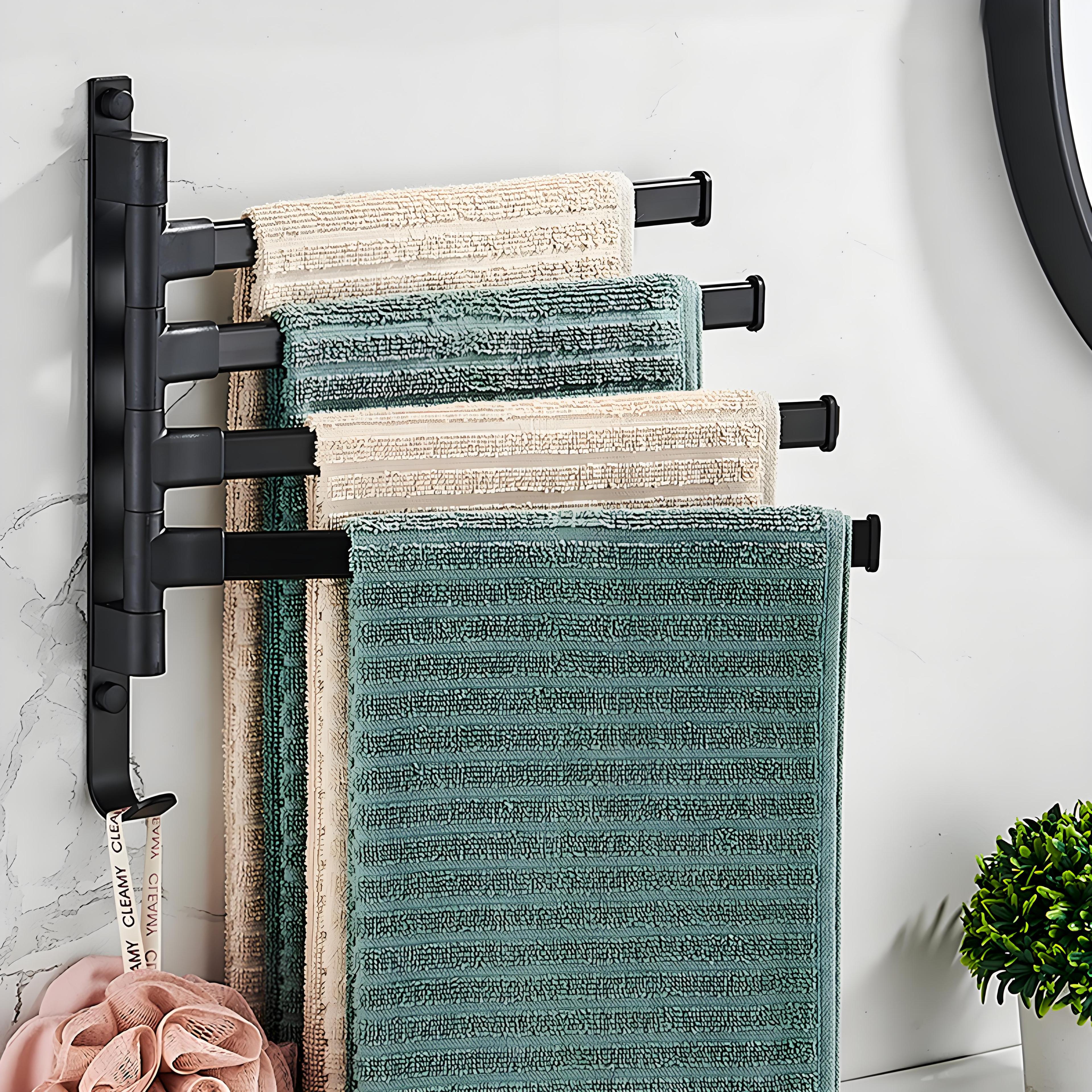 swivel bathroom towel rail, multifunctional space aluminium wall towel holder, no-drill towel rack for bathroom accessor