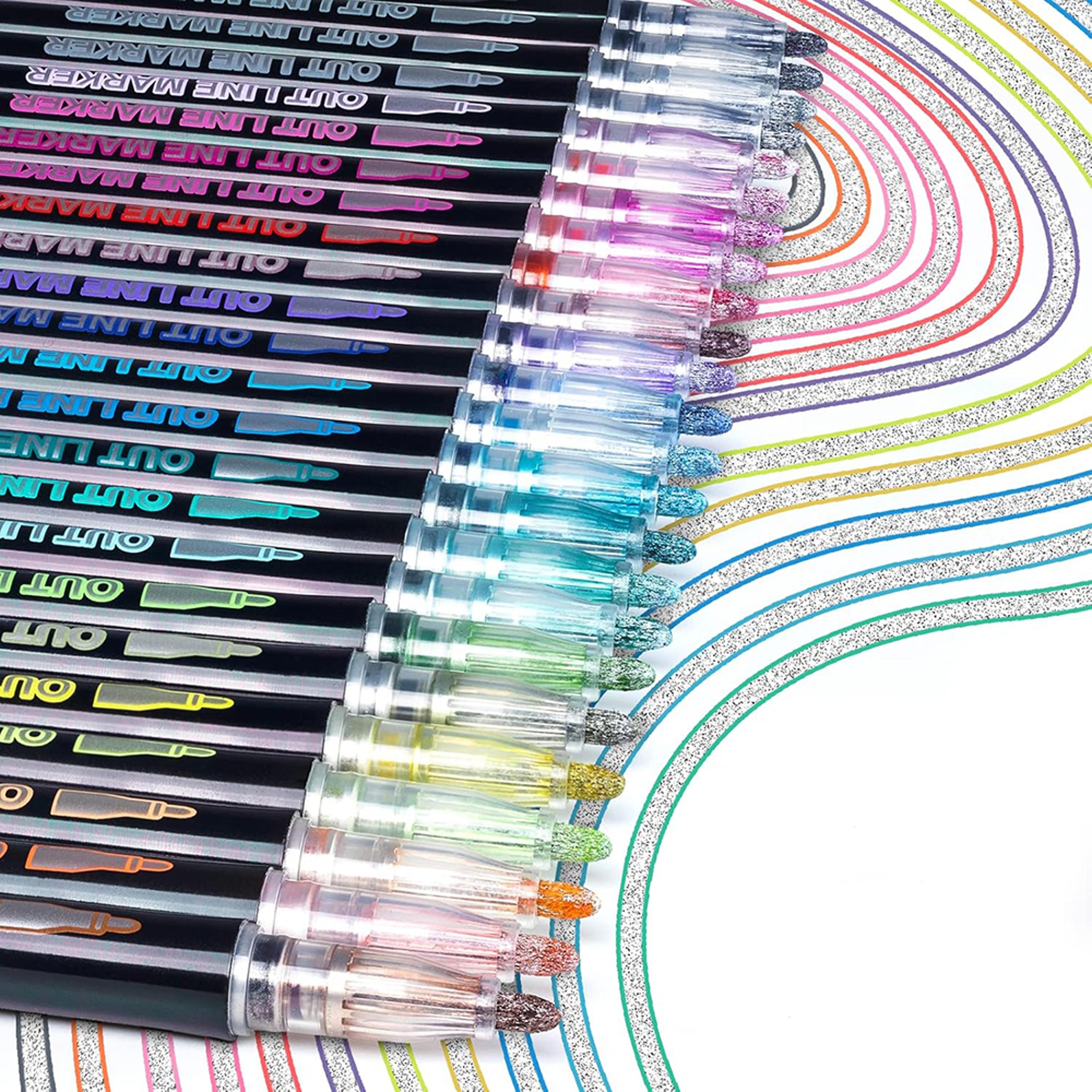 diy graffiti outline marker pen, double line art pen, highlighter for scrapbook, poster, and card designs
