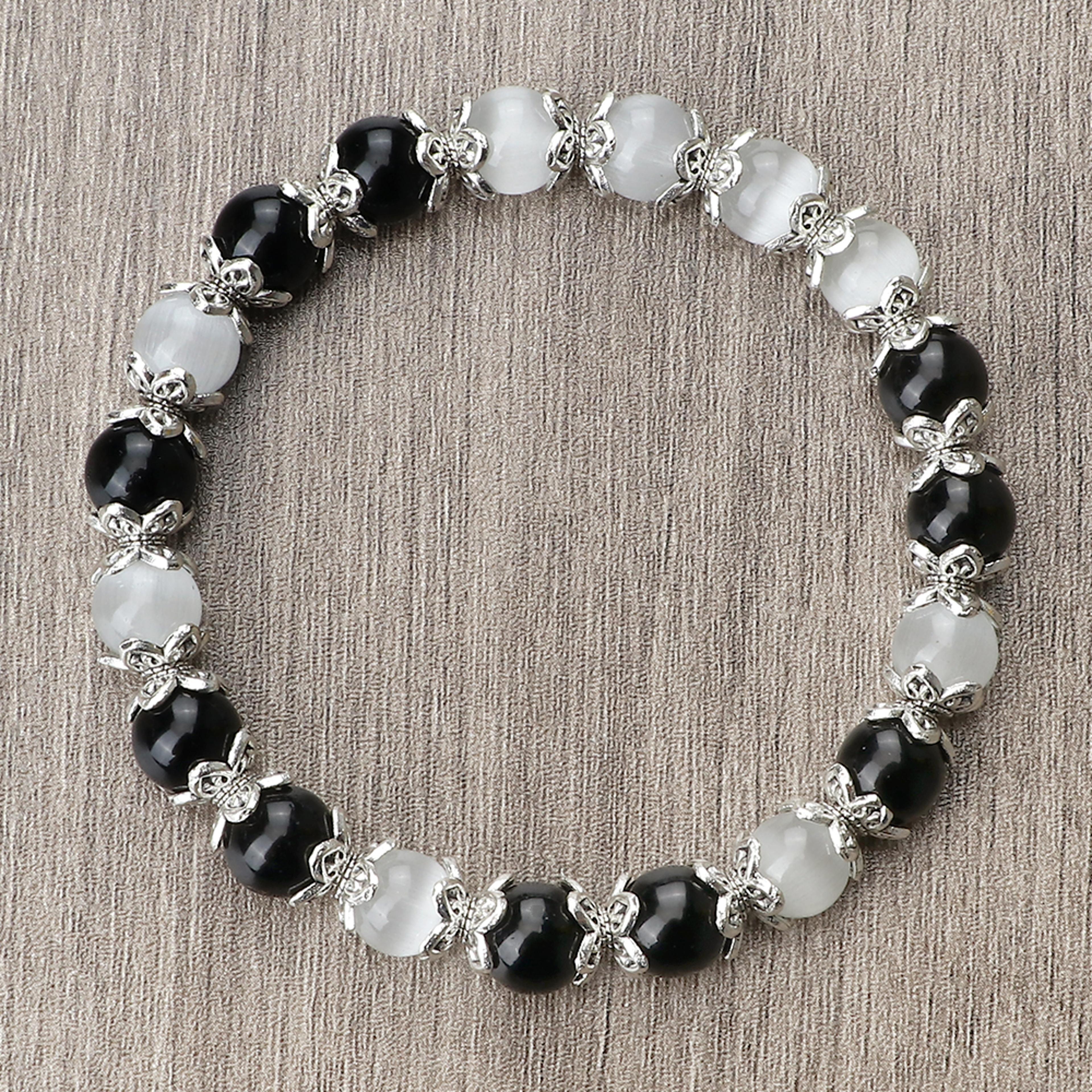 natural stone white bracelet for women, pink quartz onyx agates, lava beads stretch bangles