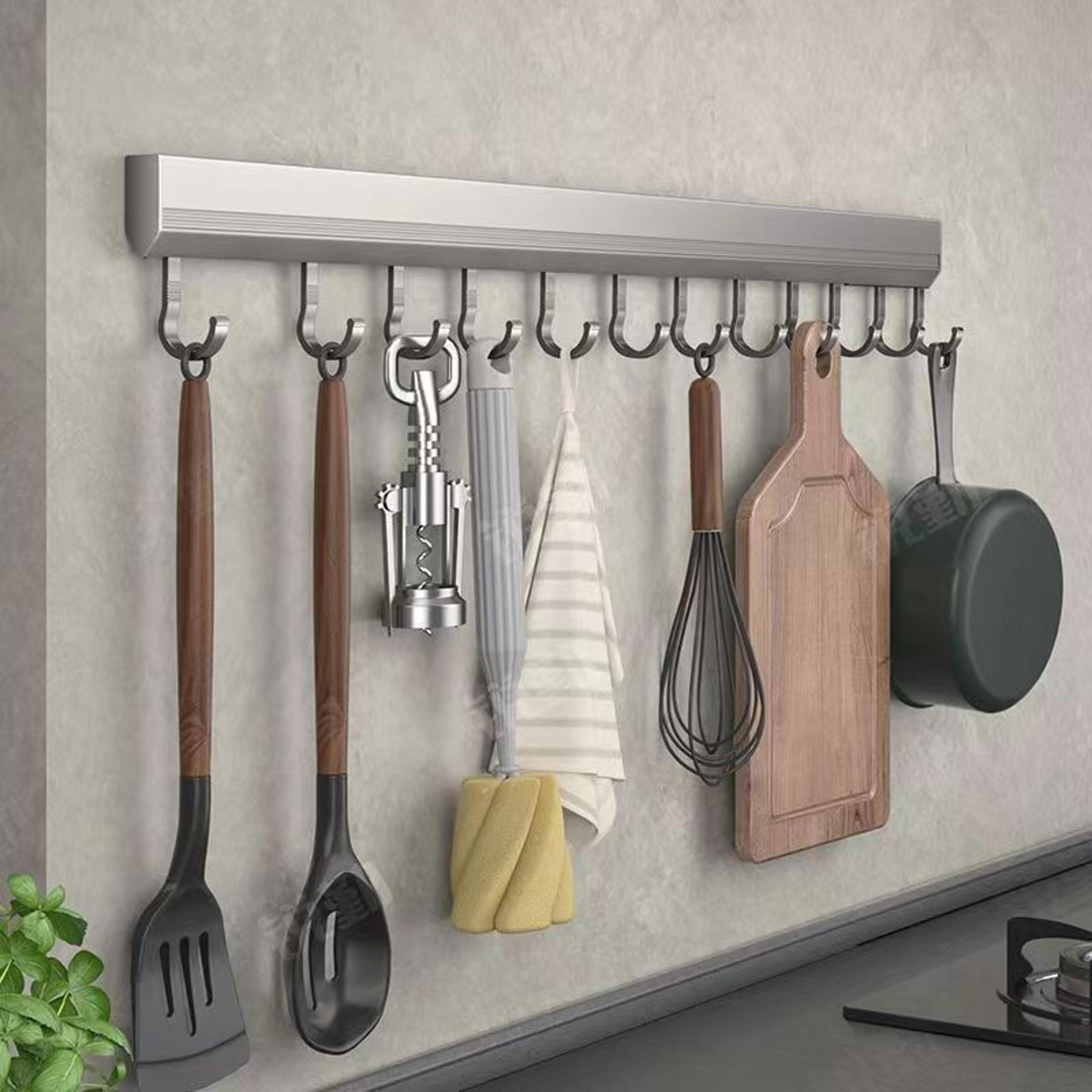punch free wall mounted hooks rack for kitchen utensils, towel, coat, bathroom storage multi-purpose hook holder