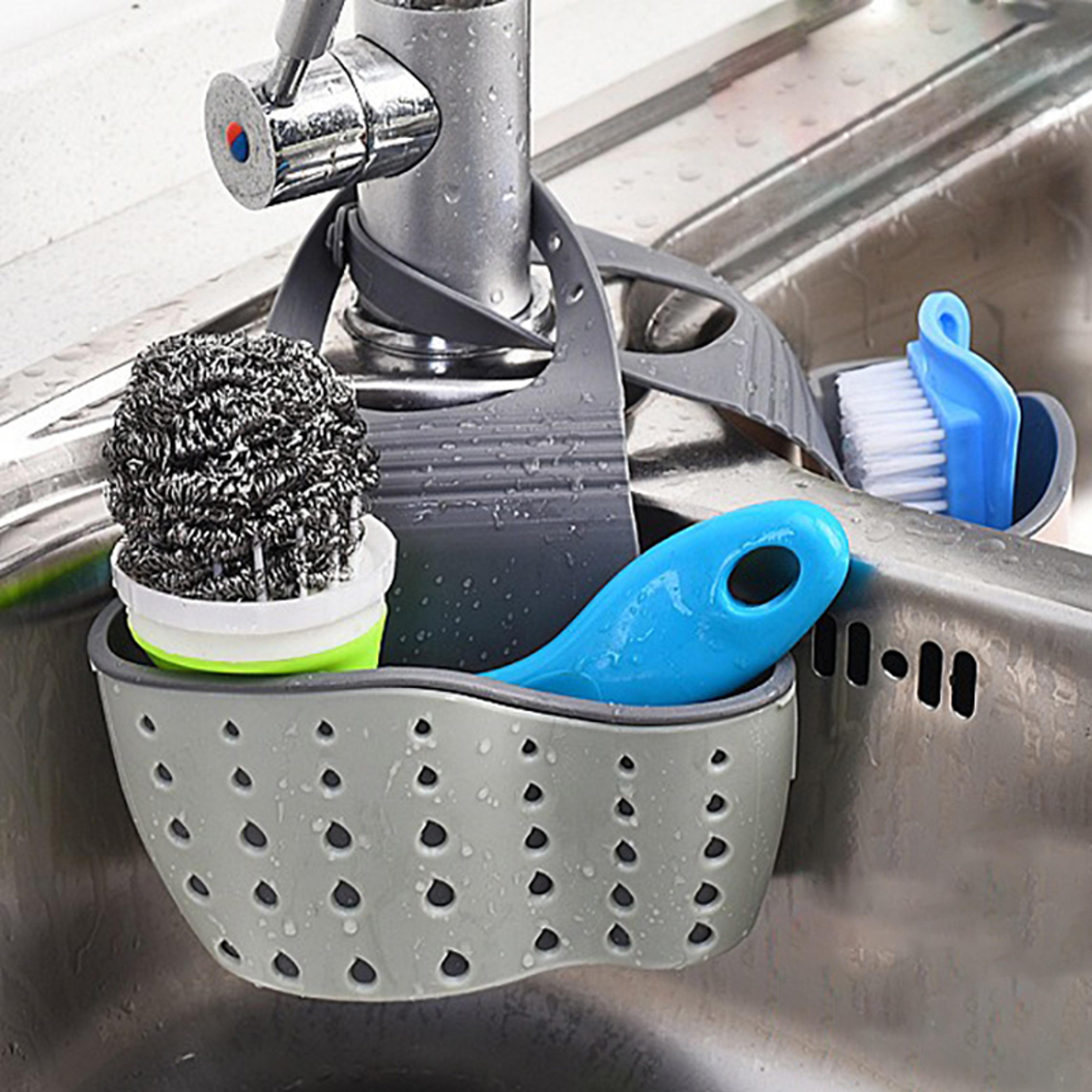 kitchen sink sponge holder, sink accessories organizer, under sink storage solution