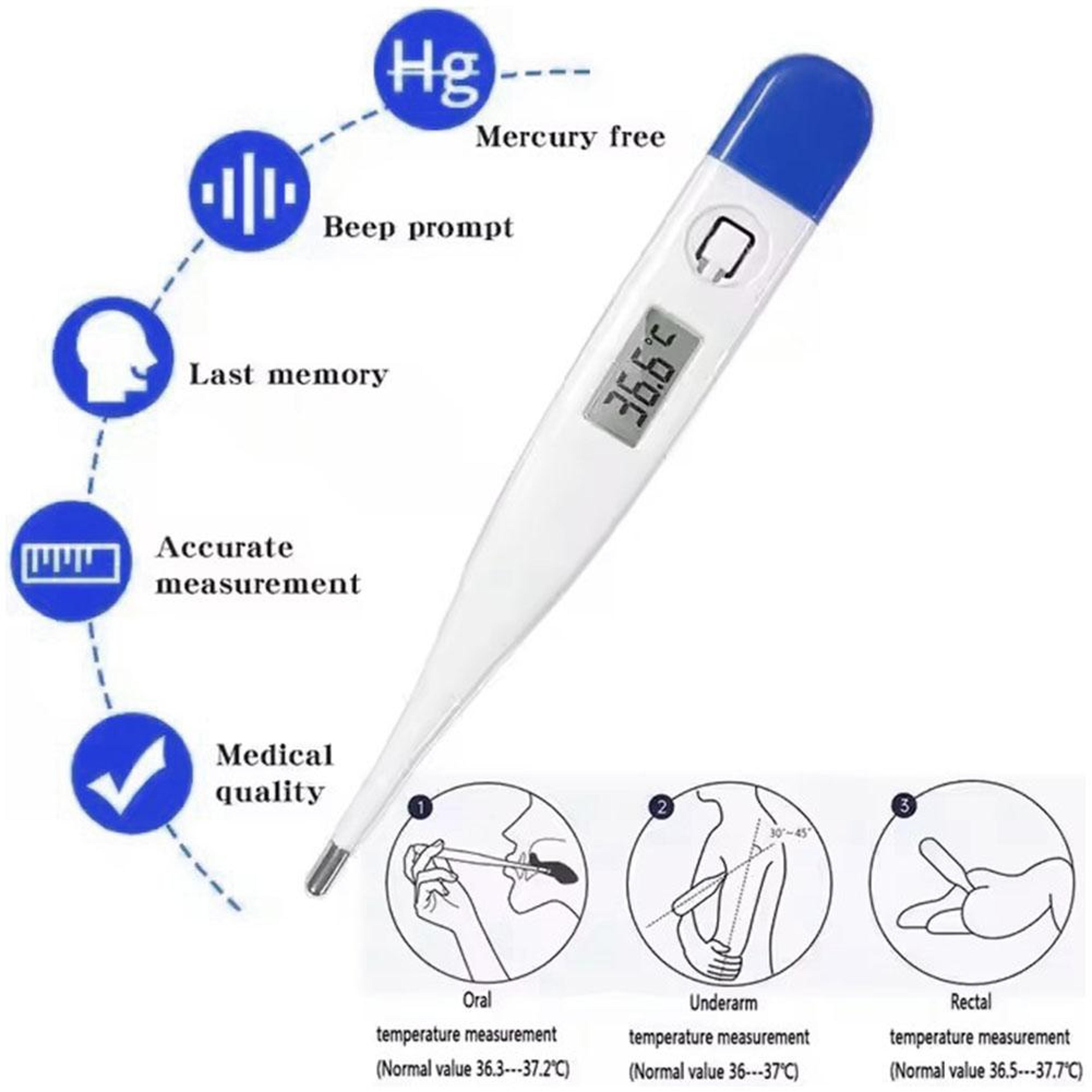 Digital LCD Thermometer For Adults And Children Fast Accurate Temperature Measurement Oral Armpit H 5