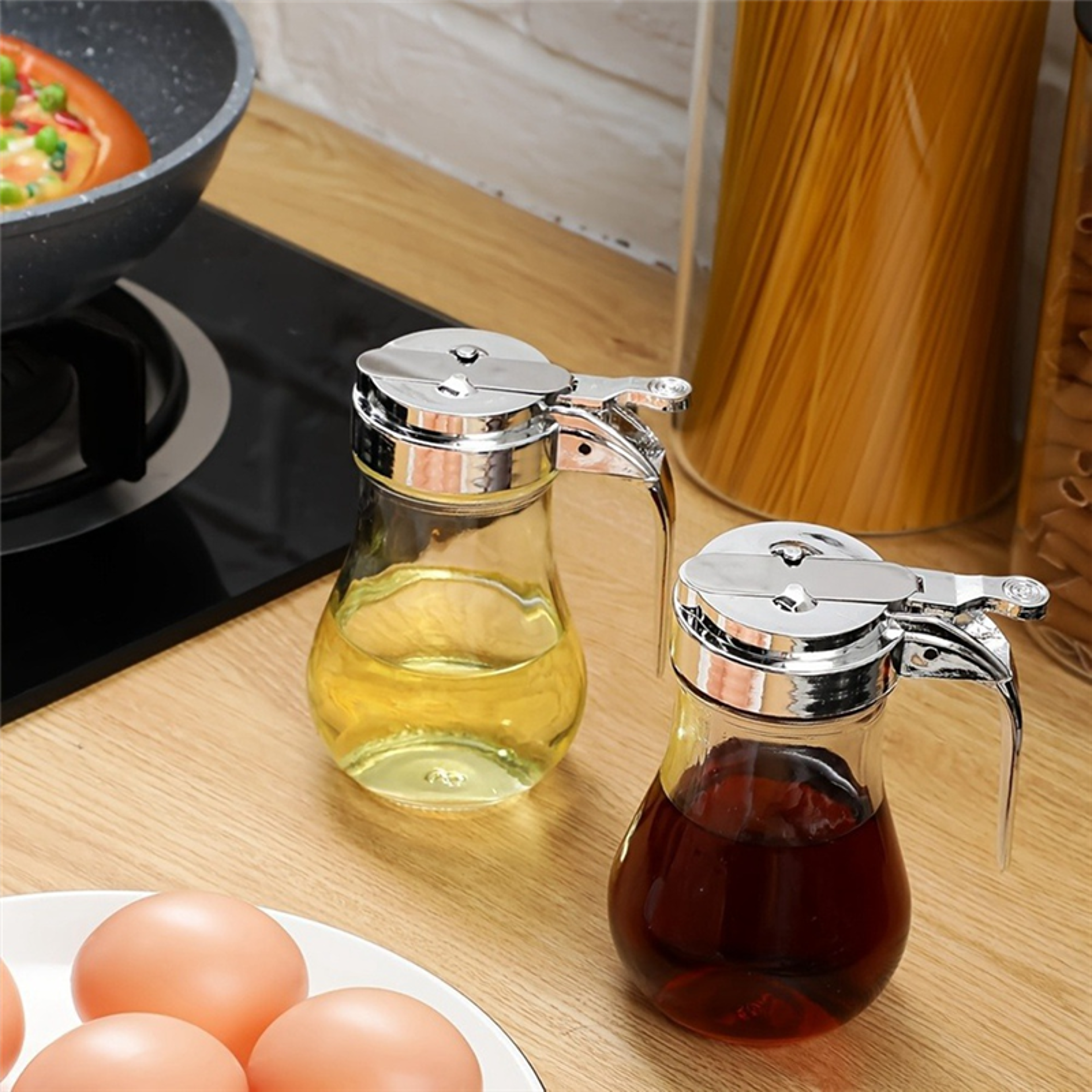 dishwasher safe syrup dispenser, no drip syrup bottle for maple syrup and honey