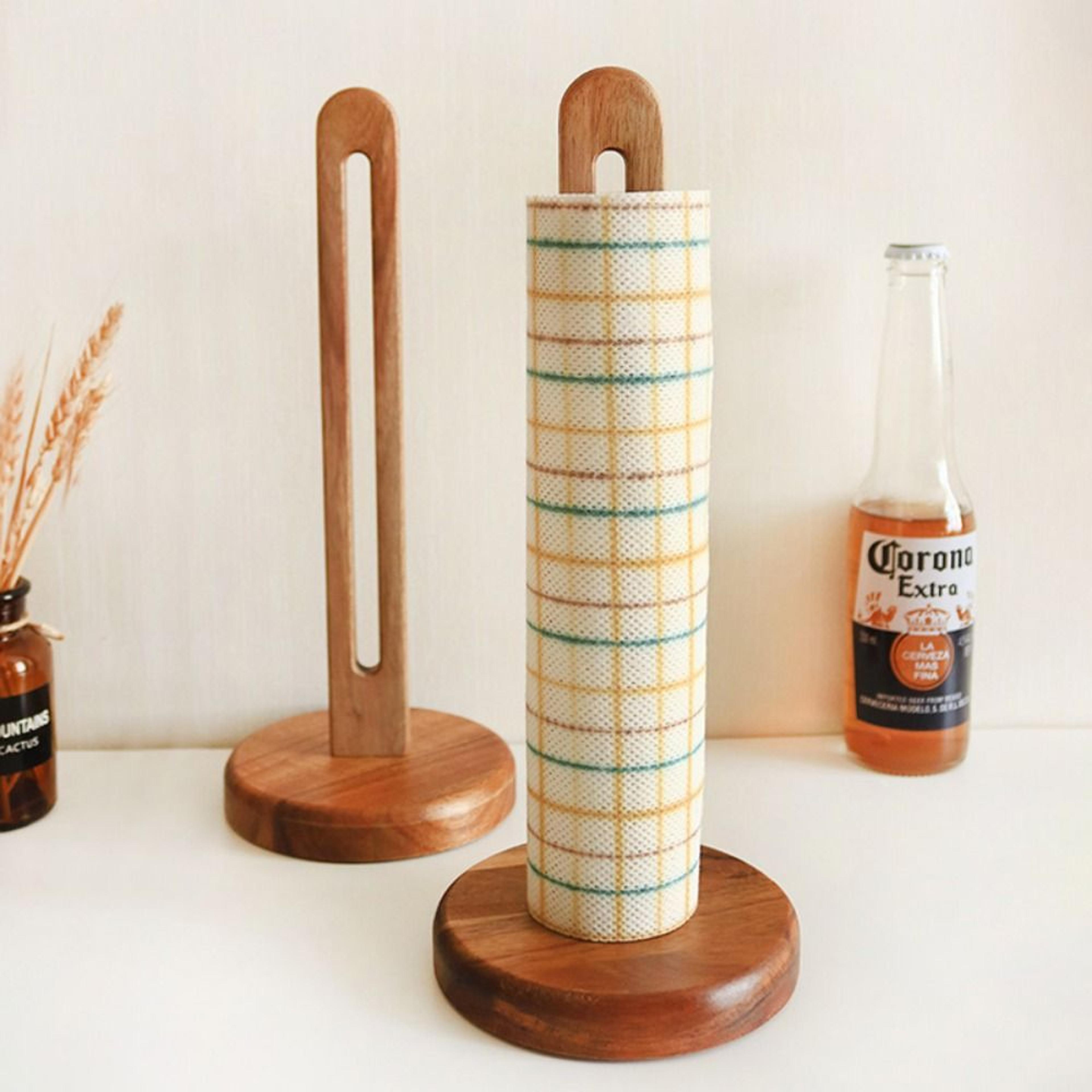 solid wood tissue holder, modern free-standing roll paper storage rack, non-slip napkin shelf for dining table