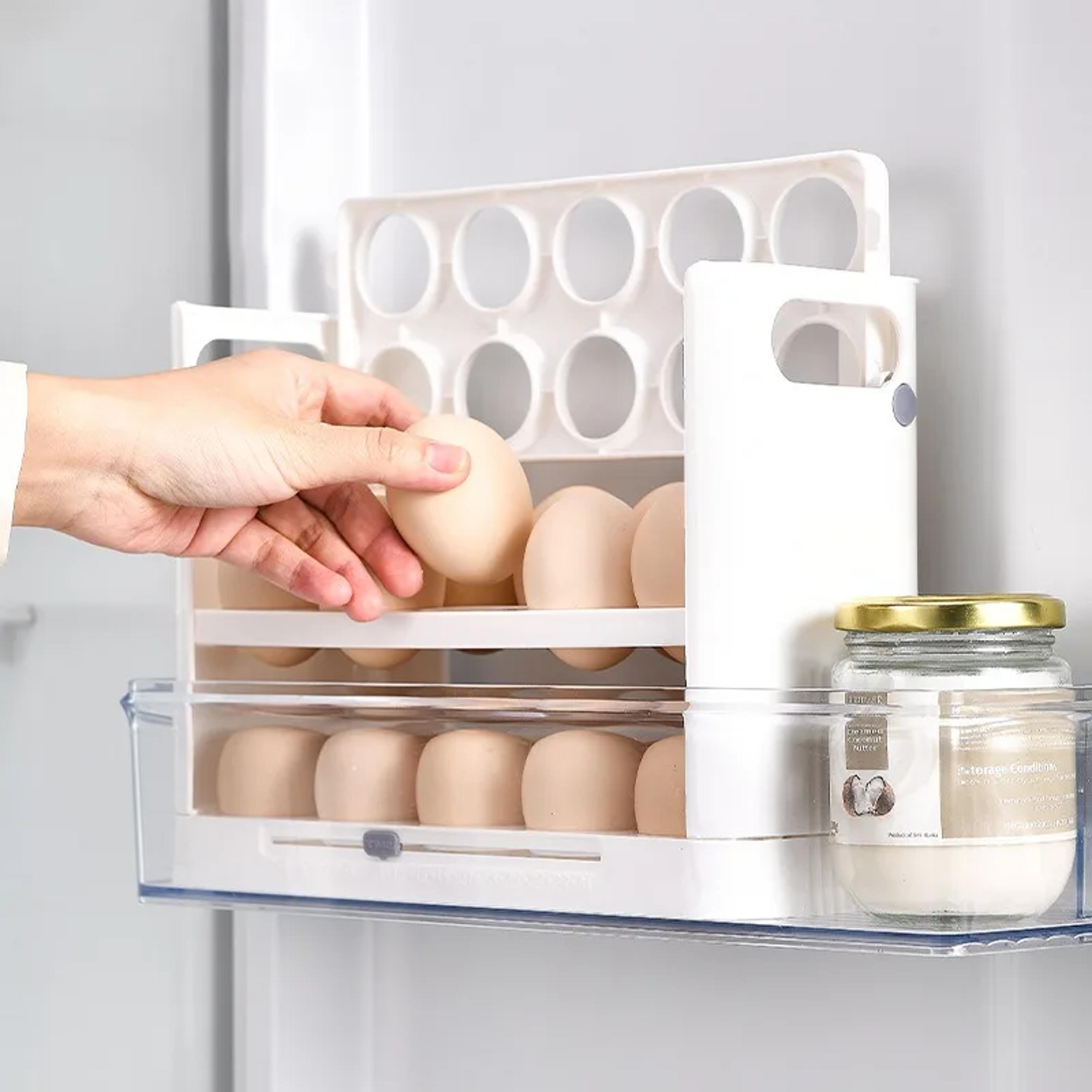 egg holder for refrigerator, detachable flip egg storage organizer with timer