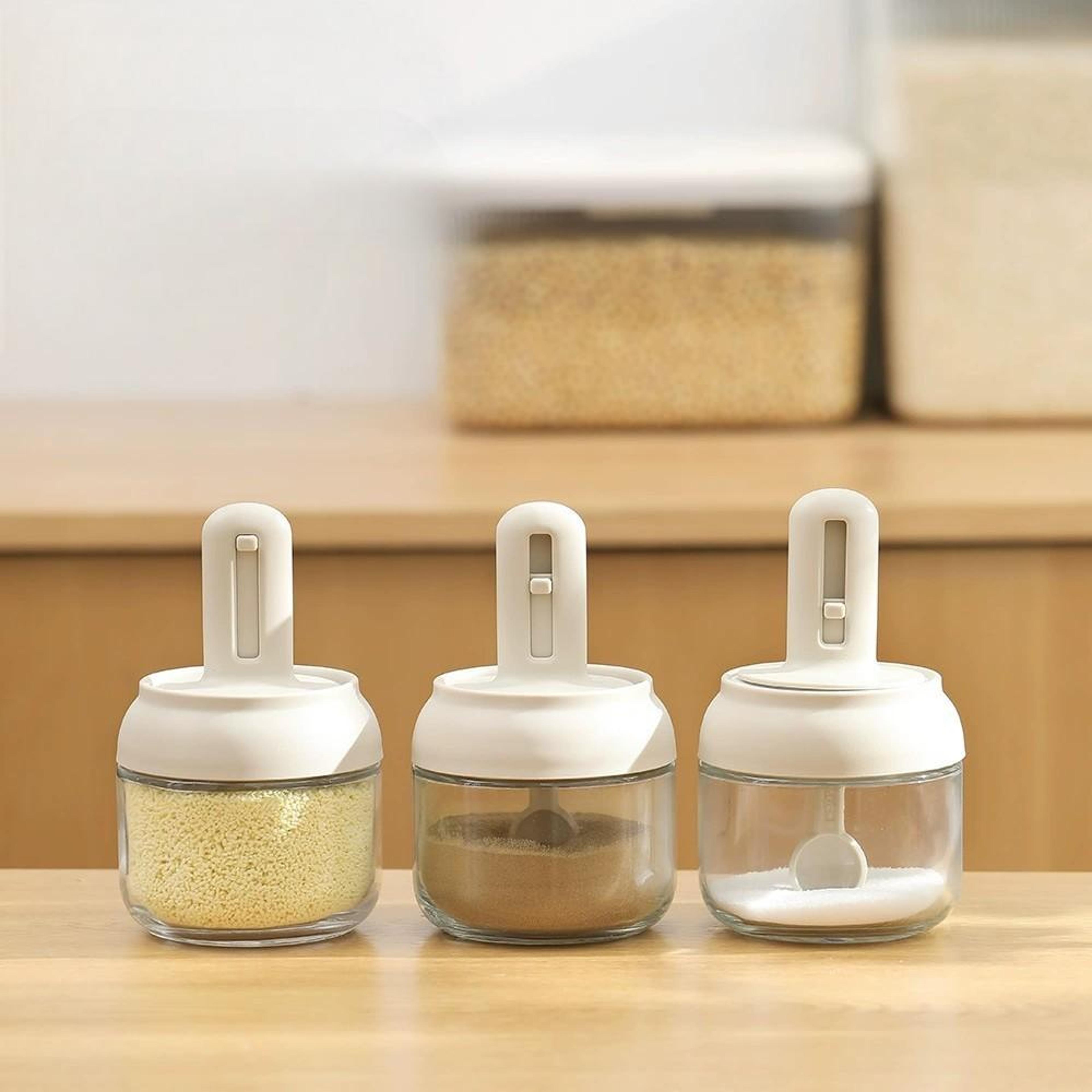 leak-proof glass seasoning bottle with telescopic spoon, moisture-proof kitchen salt storage box, household spice