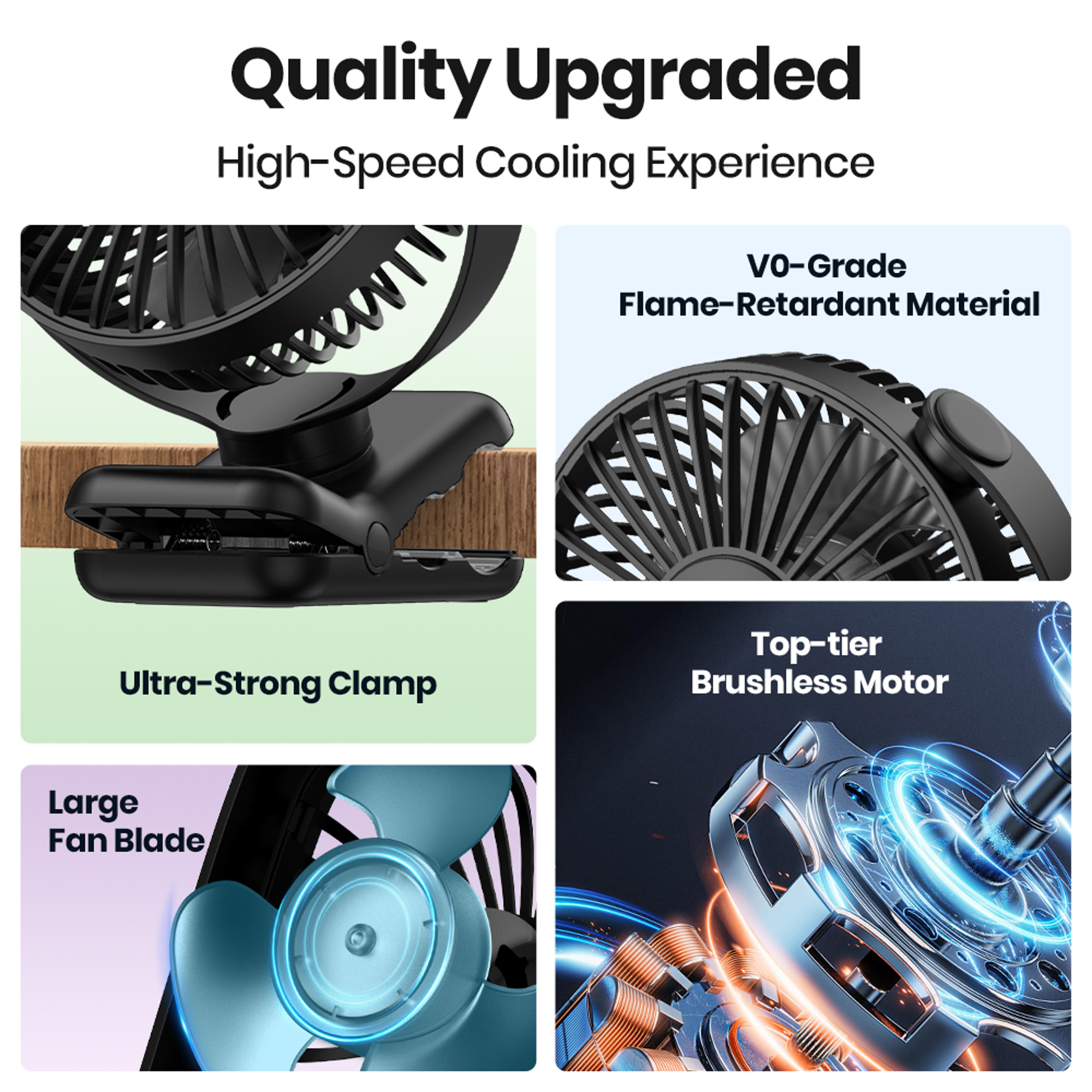 Portable USB ClipOn Desk Fan Brushless Motor UltraQuiet Airflow Sturdy Clamp For Office Or Bedroom 1