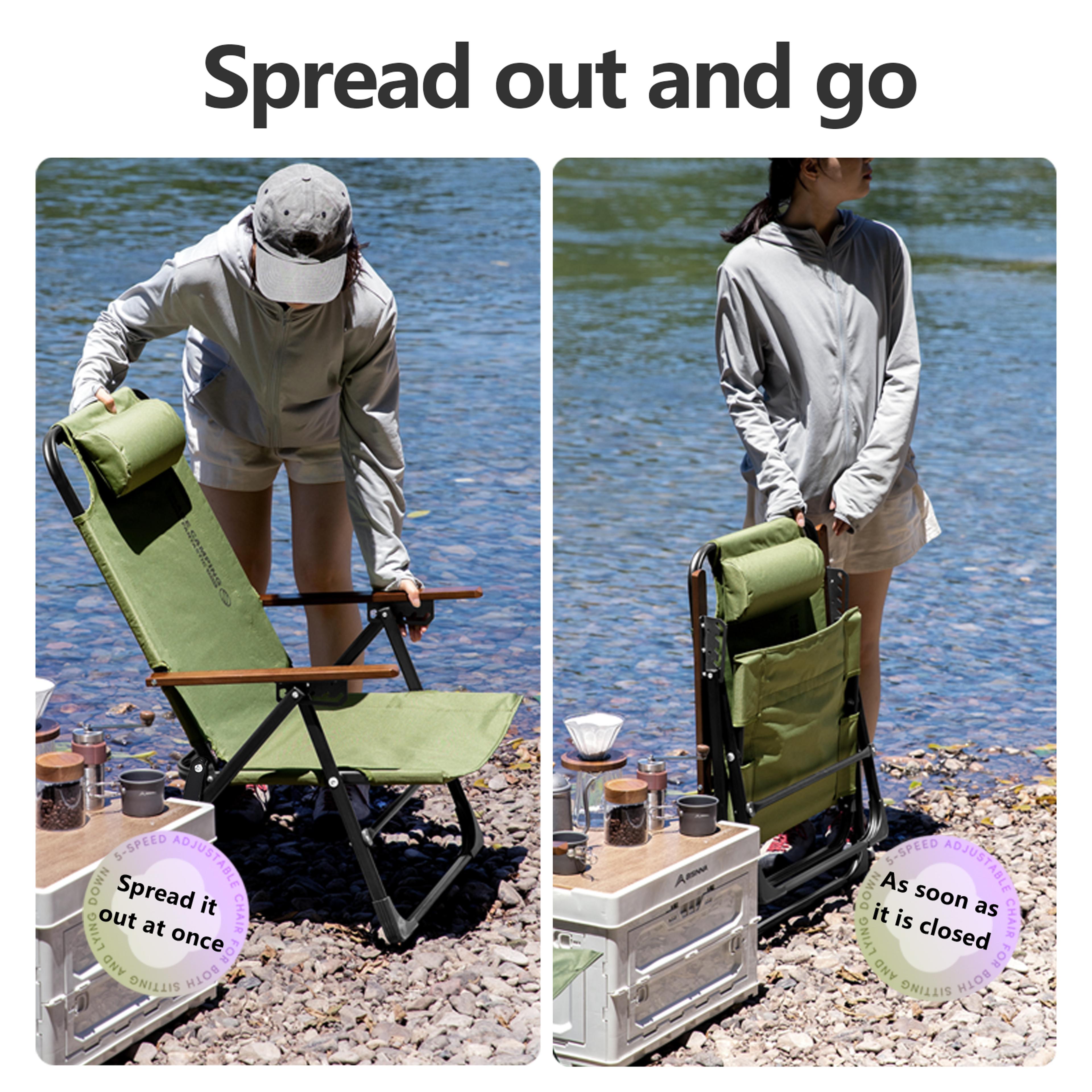 Portable Camping Chair With Adjustable Armrests Detachable Pillow Perfect For Beach Travel And Hiki 5