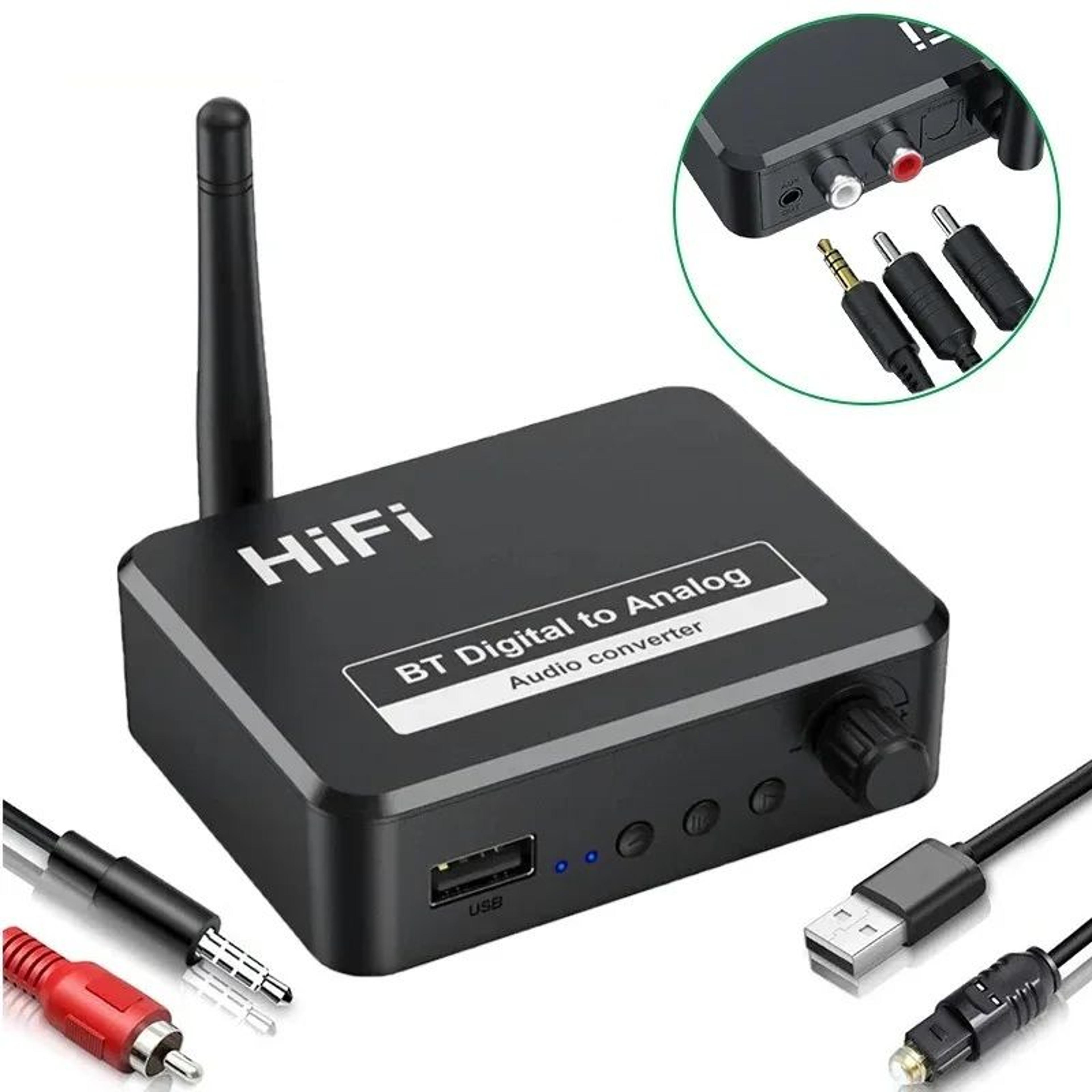 digital audio converter with bluetooth receiver spdif optical to aux jack, rca l/r adapter