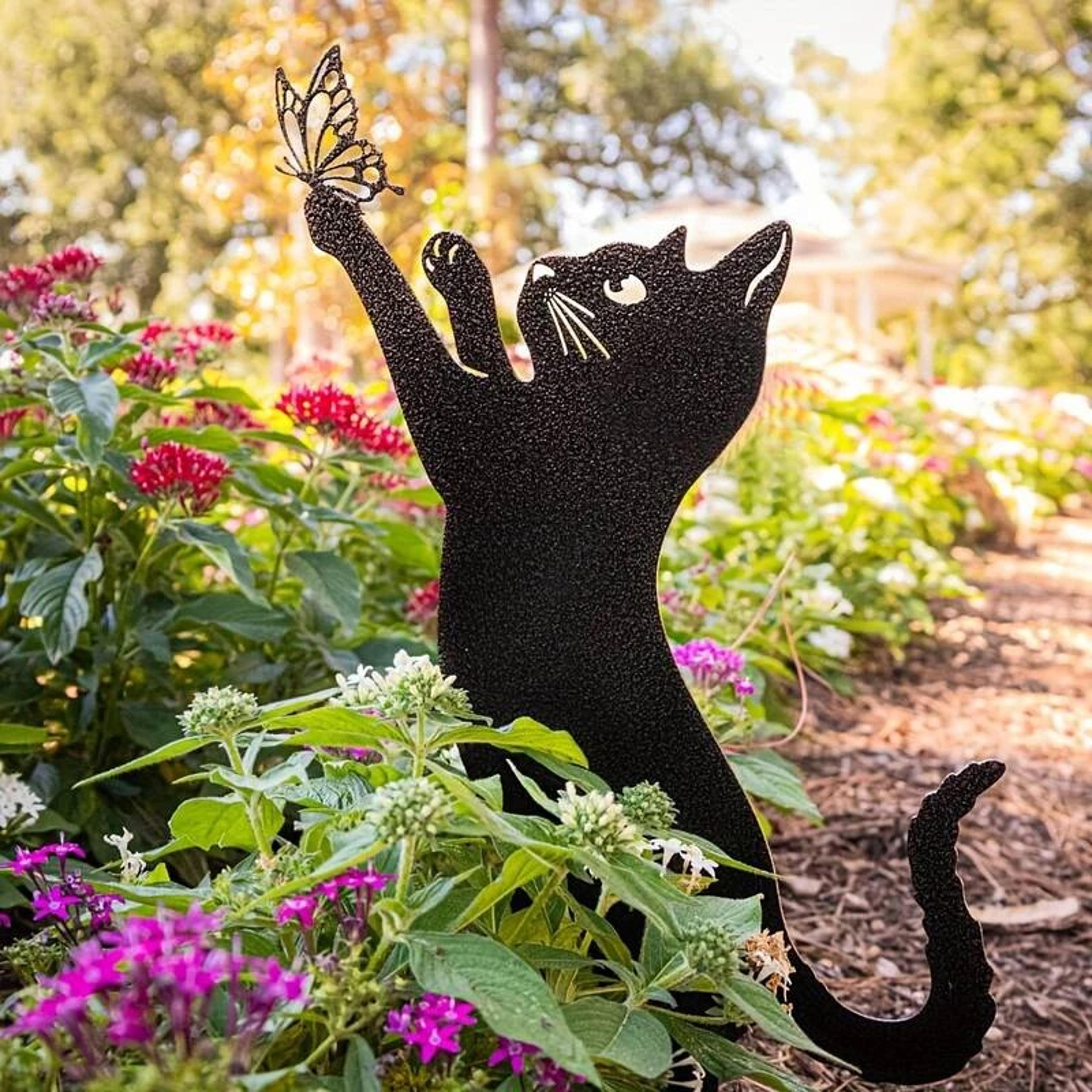 cat garden stake decoration metal outdoor balcony art for garden or patio