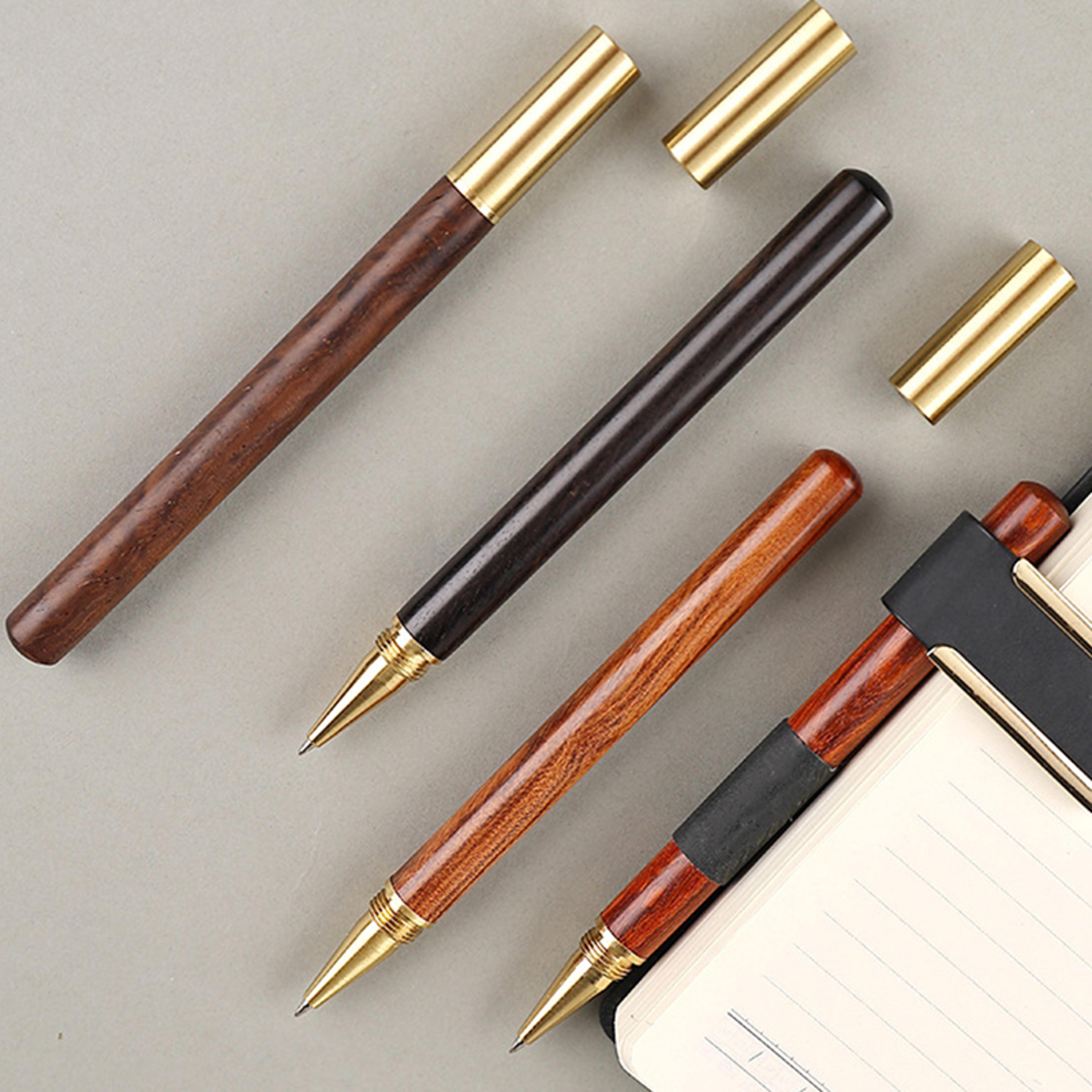 vintage wooden ballpoint pen with brass metal cap elegant office pen for signature business use
